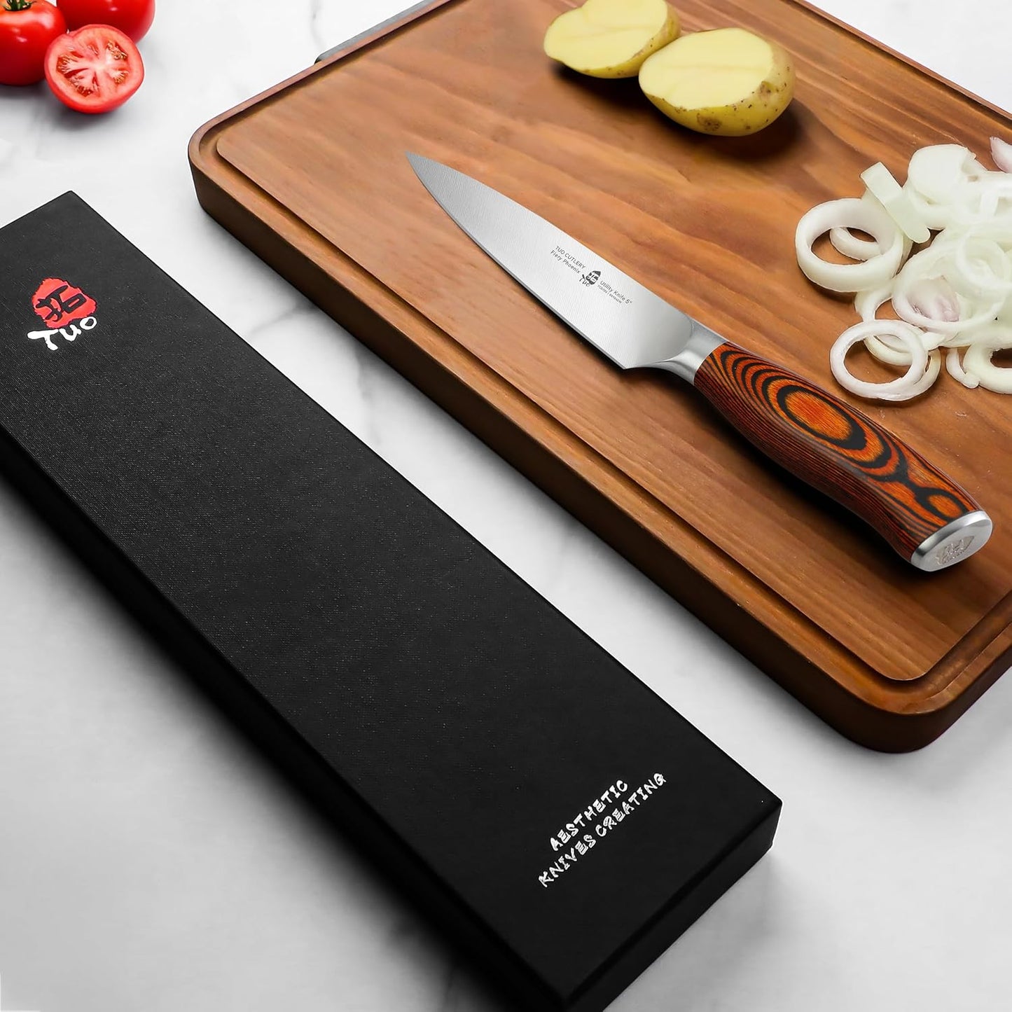 TUO Utility Knife, Small Kitchen Knife, 5 inch Paring Knife, High Carbon German Stainless Steel Cutlery