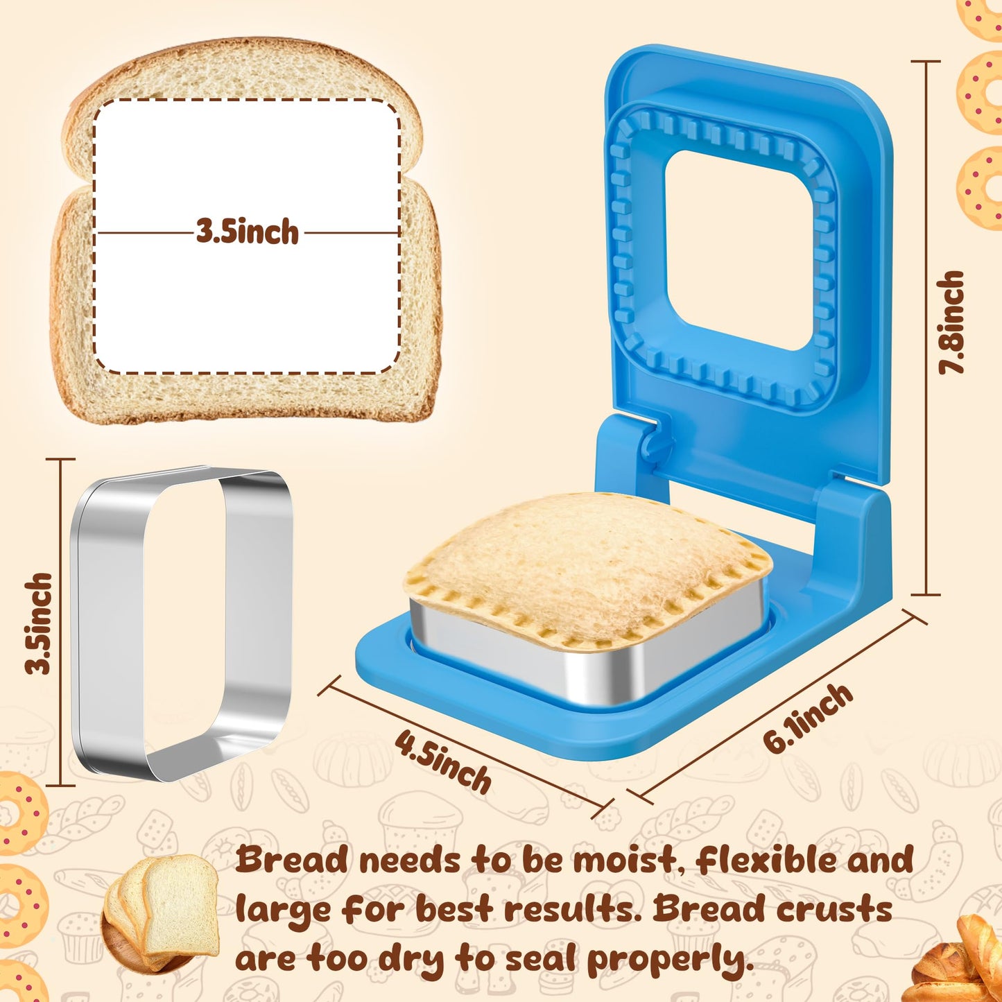 HiYZ Sandwich Cutter and Sealer - Square Stainless Steel Decruster Sandwich Maker - Peanut Butter and Jelly Crustless Sandwich Bread Pancake Maker Cookie Cutter for Kids Children Boys Girls