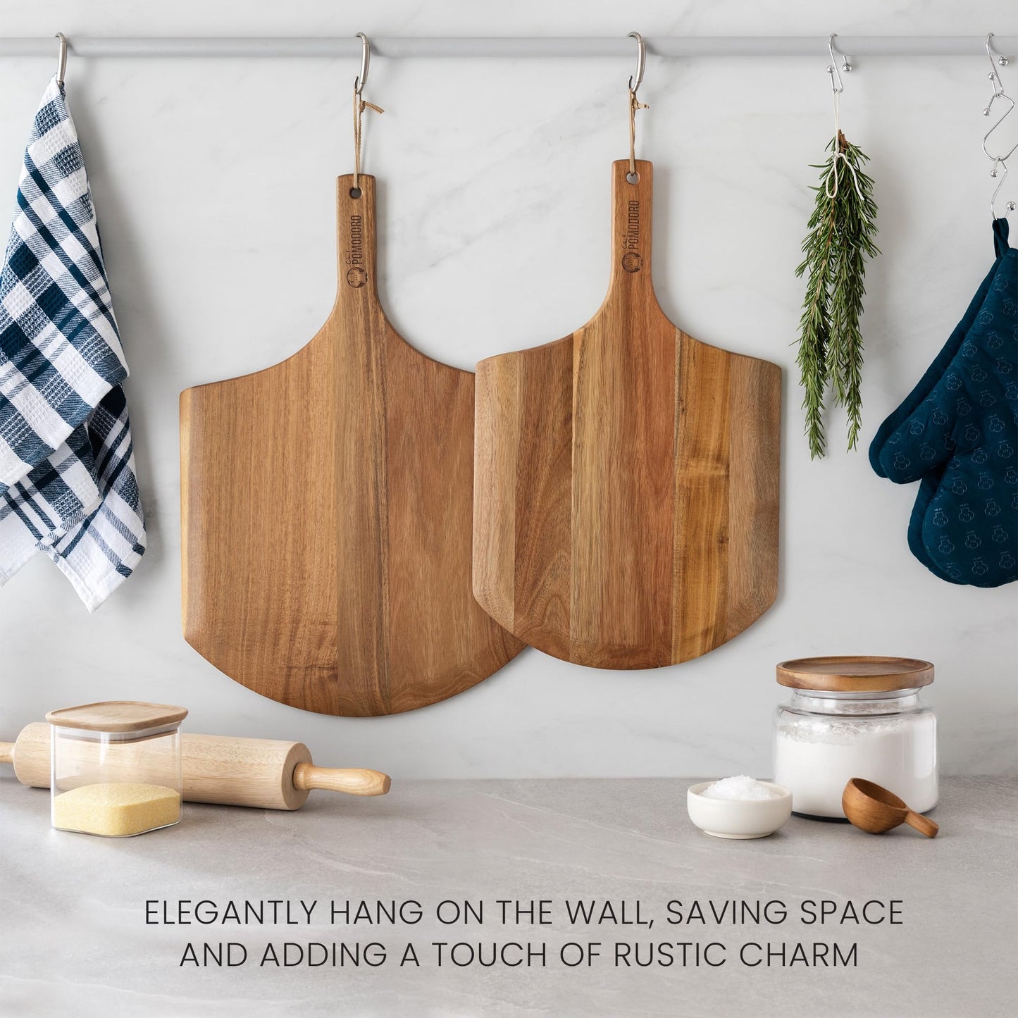 Chef Pomodoro 12-inch Acacia Pizza Peel, Wooden Pizza Peel 12 Inch, Homemade Wood Pizza Peel, Pizza Peel with Handle, Pizza Oven Accessories, Spatula Gourmet