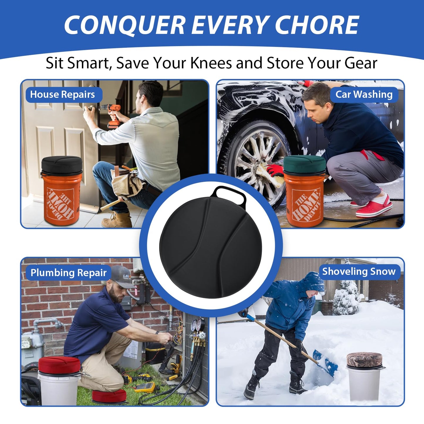 Presentastic 5 Gallon Bucket Seat with 3" Thick Seat Foam Cushion, 360°Swivel Bucket Lid Seat, Waterproof & Silent Bucket Seats for Ice Fishing, Baseball, Hunting and Camping