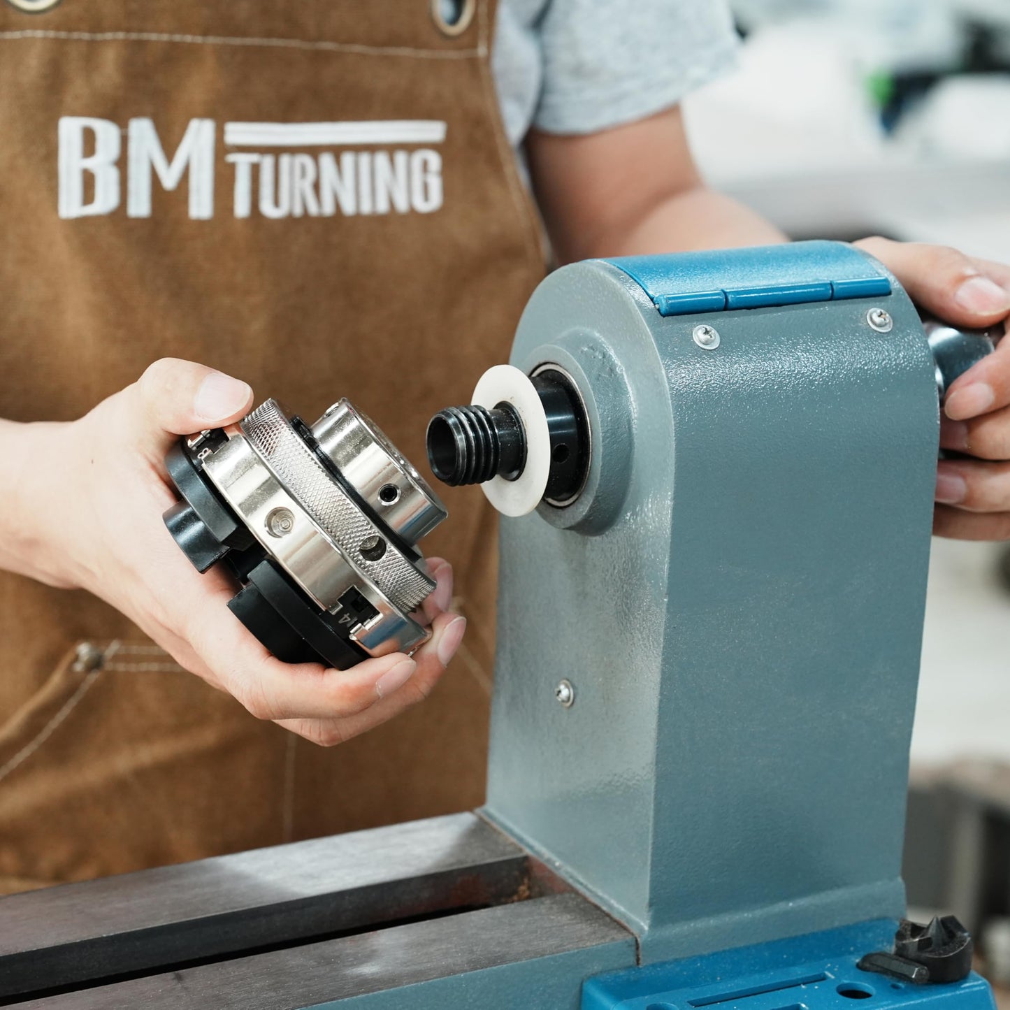 BMTURNING 4” Wood Lathe Self-Centering Chuck Set, Dovetail Jaws, Pin Jaws, Step Jaws, Wide Jaws, 5" Flat Jaws, Wood Screw, 1"x8TPI Thread, adaptor to 3/4"x16TPI, with Nickle electric Coating.
