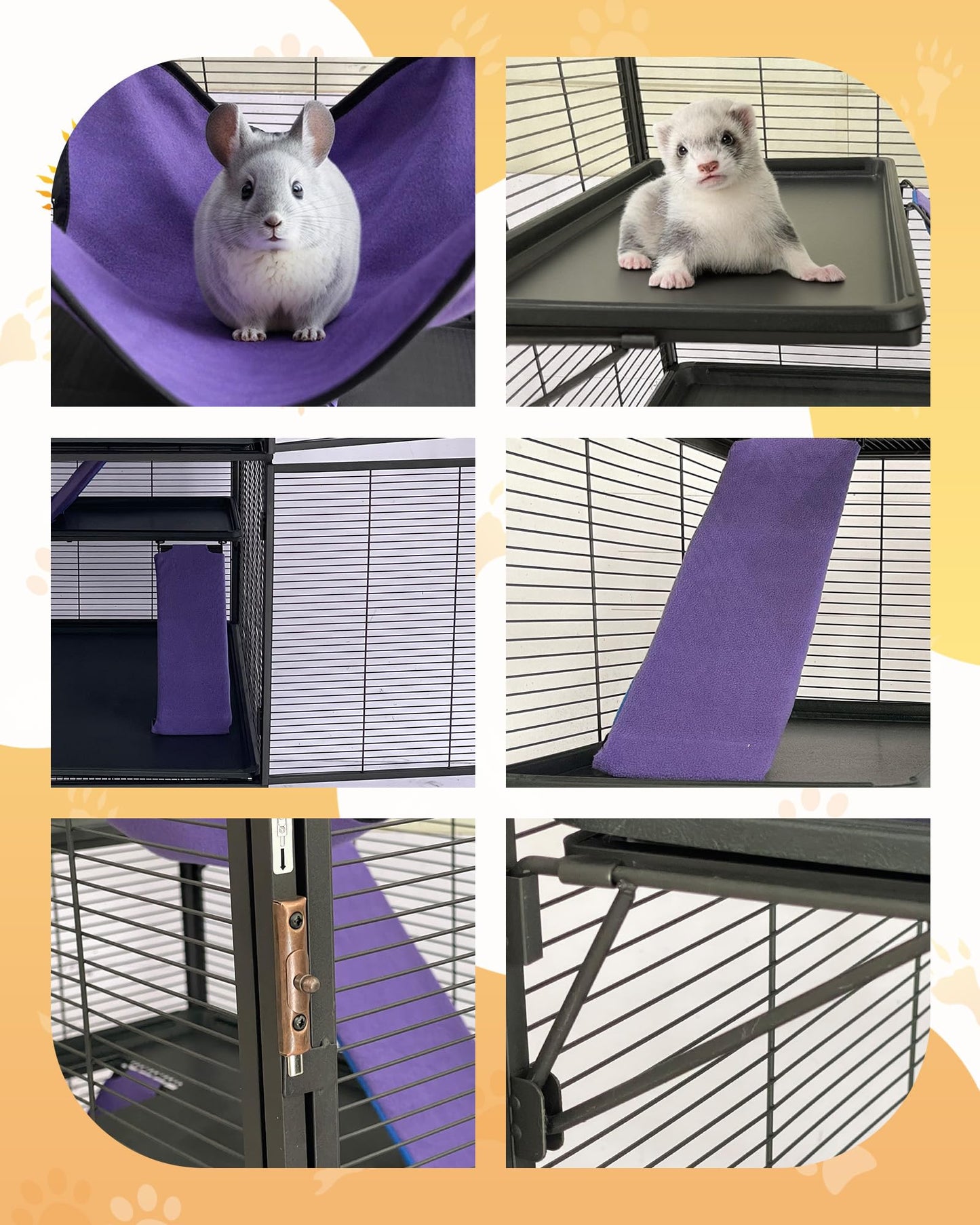 Garvee Metal Small Animal Cage,64 in H Ferret Cage for Small Animals - 4 Tier Large Hamster Cage with Removable Ramp, Hammock, Extra Storage Stand,Removable Tray for Ferret, Chinchilla, Hamster