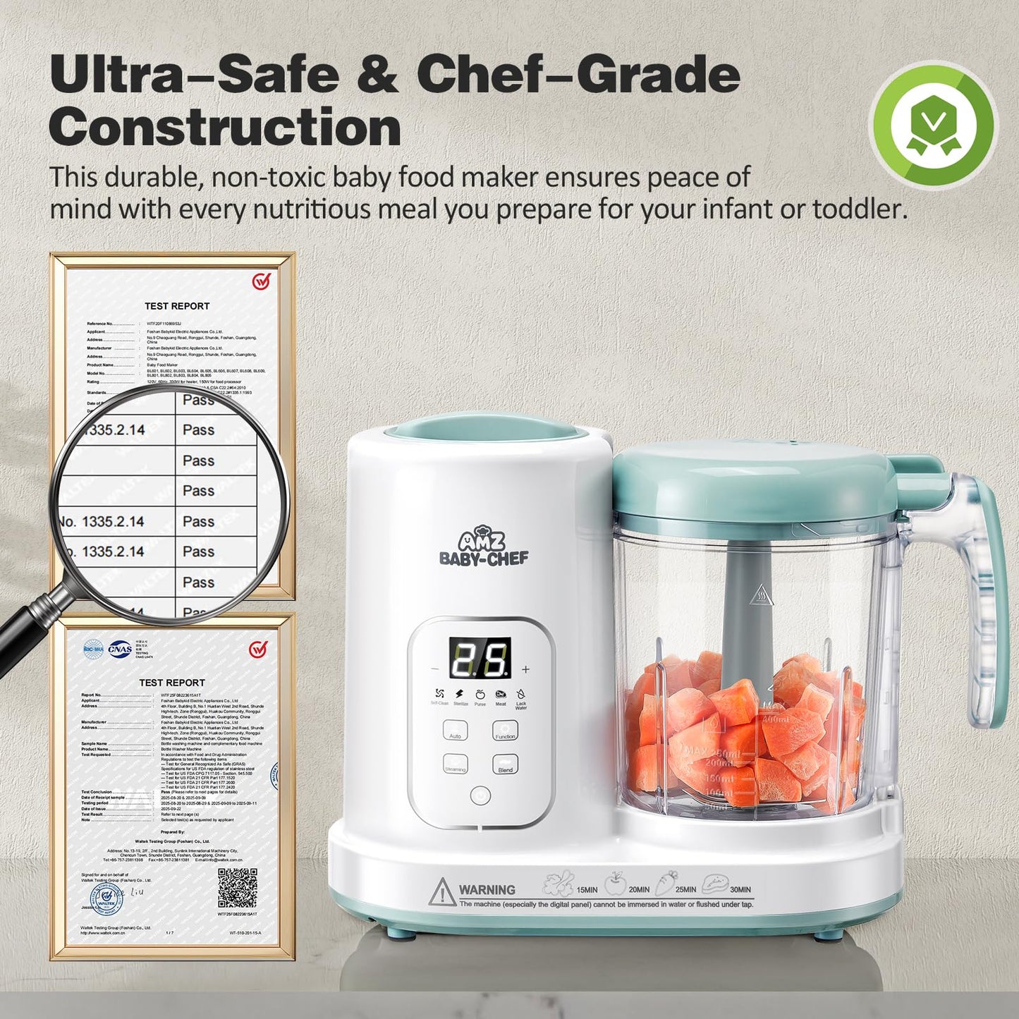 Baby Food Maker Pro Steamer Blender: 4 in 1 Auto Steam Blend and Puree Maker with Self-Clean for Healthy Baby and Toddler Meal Prep - BPA-Free White+Green