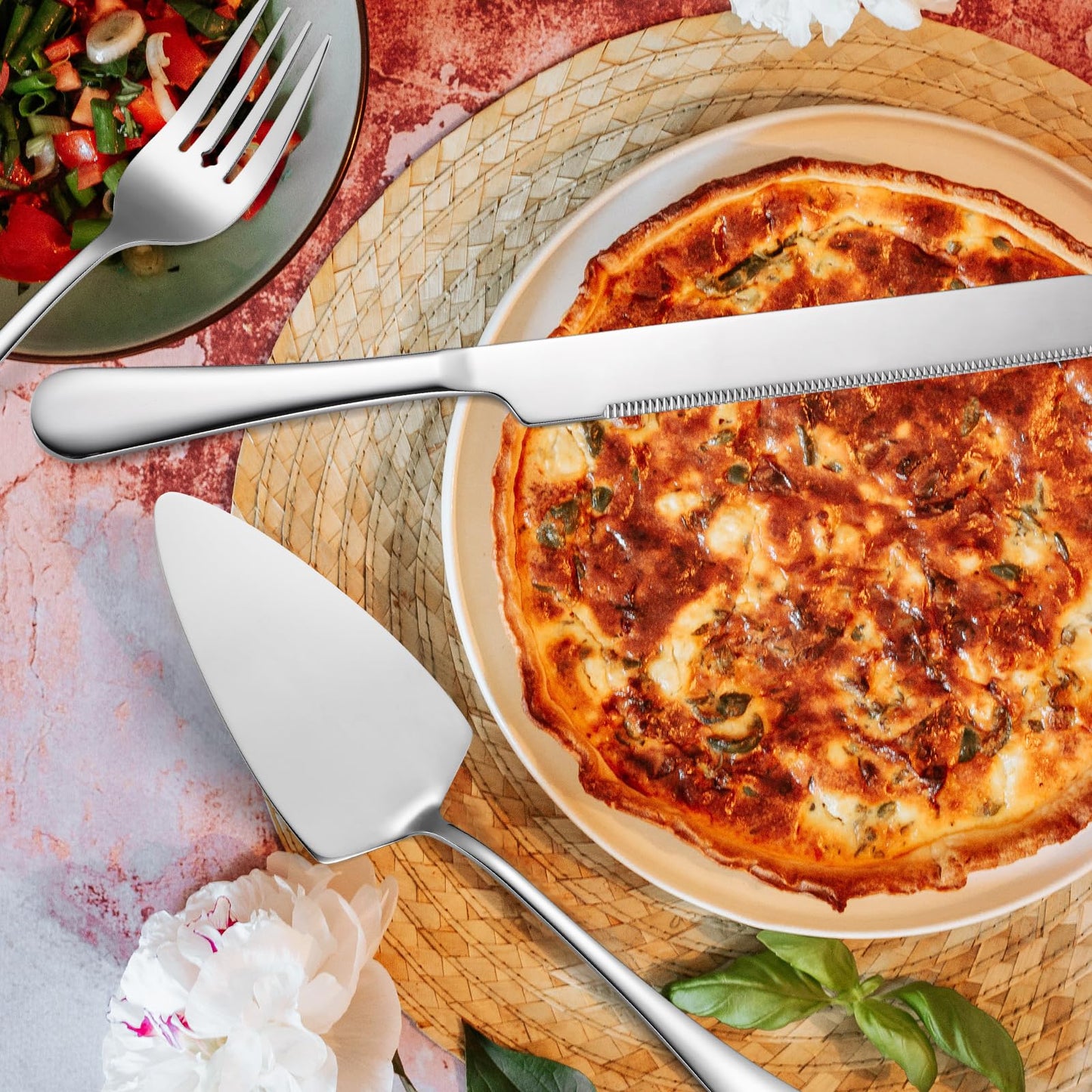 A · HOUSEWARE Serving Utensils 7 Pieces Stainless Steel Flatware include Cake Knife Server Large Spoon Spatula Big Fork Pefect For Festival Parties Buffet Catering Silverware