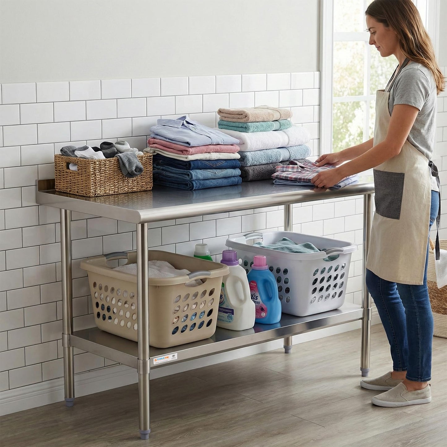 STABLEINK NSF Stainless Steel Table 60x24 Inches 5ft, Metal Prep & Work Table with Backsplash and Adjustable Undershelf, for Commercial Kitchen, Restaurant, Hotel, Laundry and Garage