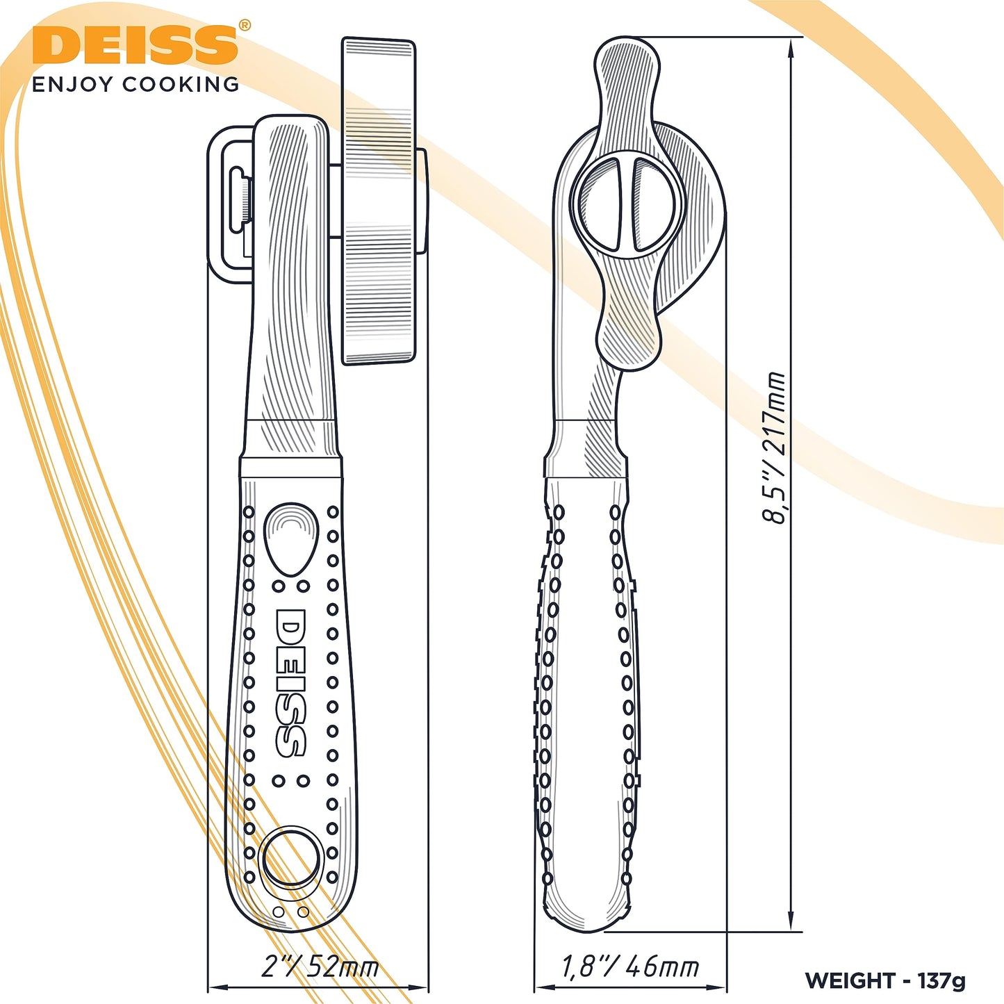Deiss Pro Heavy Duty Can Opener Manual Smooth Edge, Handheld Can Opener With Soft Touch Handle, Rust Proof Safety Can Opener Oversized Handheld Easy Turn Knob, Best Large Lid Openers (ORANGE)