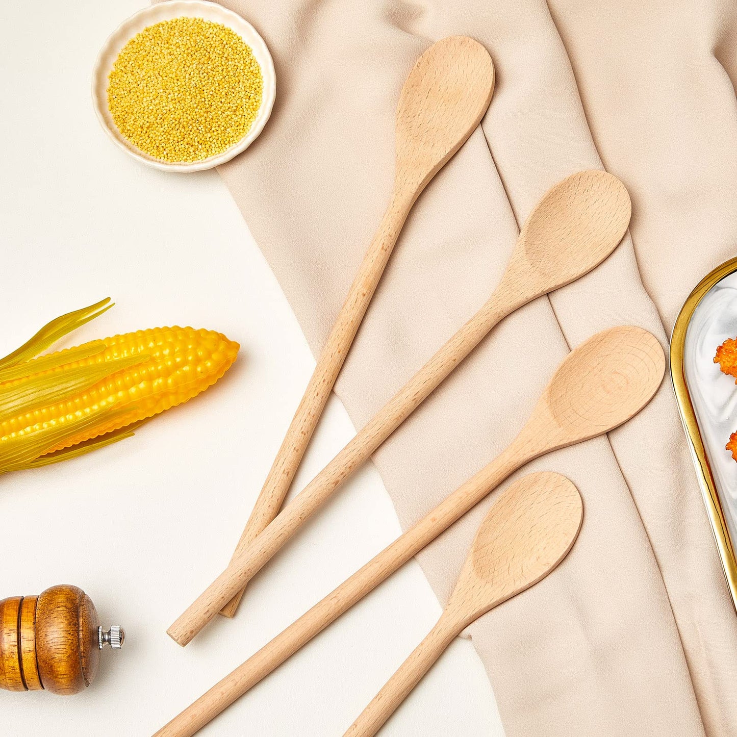 40 Pieces Wooden Spoons for Cooking Bulk 12 Inch Long Handle Cooking Mixing Oval Spoons Tasting Mixing Baking Serving Utensils, Wooden Decorative Spoon Gifts for Bridal DIY Carving Crafts, Drawing