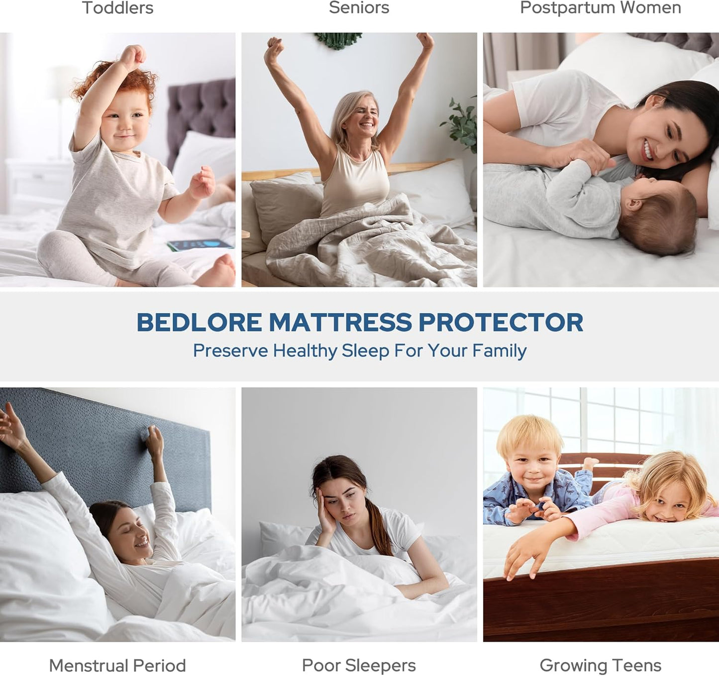 BEDLORE Waterproof Mattress Protector - Noiseless Queen Size Pad with Deep Pocket 6"-18" Depth - Soft & Washable Beige Cover