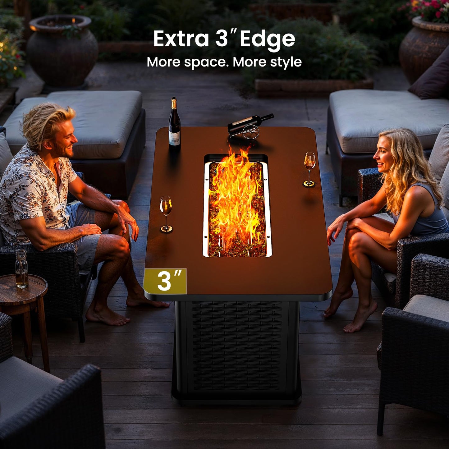 Ciays 43-Inch Rectangular Propane Fire Pit with 60,000 BTU Output, Gas with Cover and Rocks, Table CSA-Certified 2 in 1Table Gatherings Parties with 304 Stainless Steel H-Burner