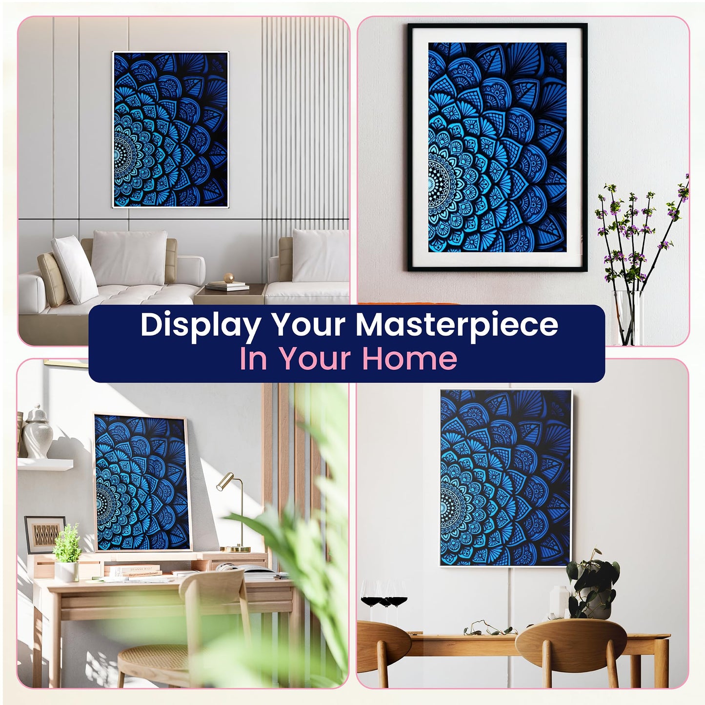 Modern Merch Mandala Diamond Art Kits for Adults, Blue and Black Pattern 5D Diamond Painting for Adults, DIY Mandala Wall Art, Cross Stitch Pattern Gem Art, Full Round Drill 12x16