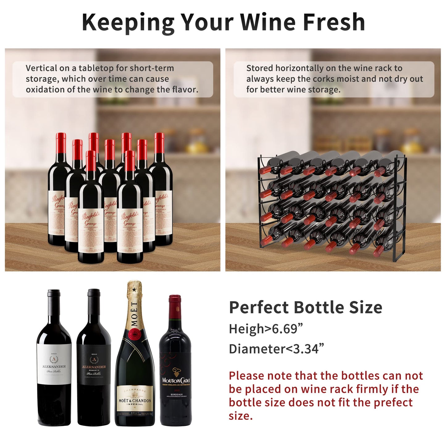TONLEA 4 Tier Wine Rack - 3-in-1, Stackable, 24-Bottle Wine Storage Rack for Cabinet or Pantry (Dark Black, Version 3.0)