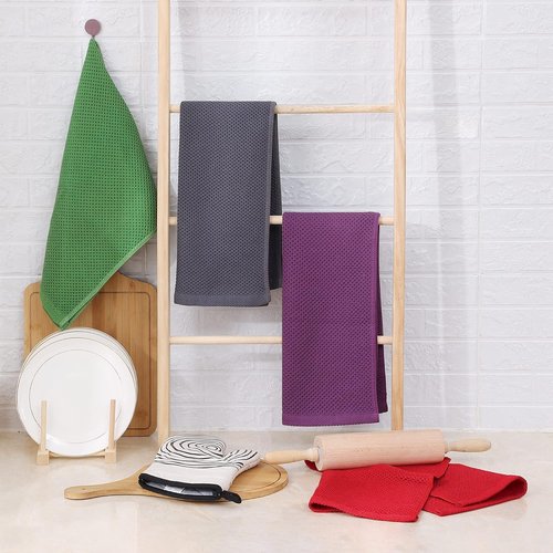 Homaxy 100% Cotton Waffle Weave Dish Towels - Ultra Soft & Absorbent, Quick Drying | 13 x 28 Inches, 4-Pack, Purple