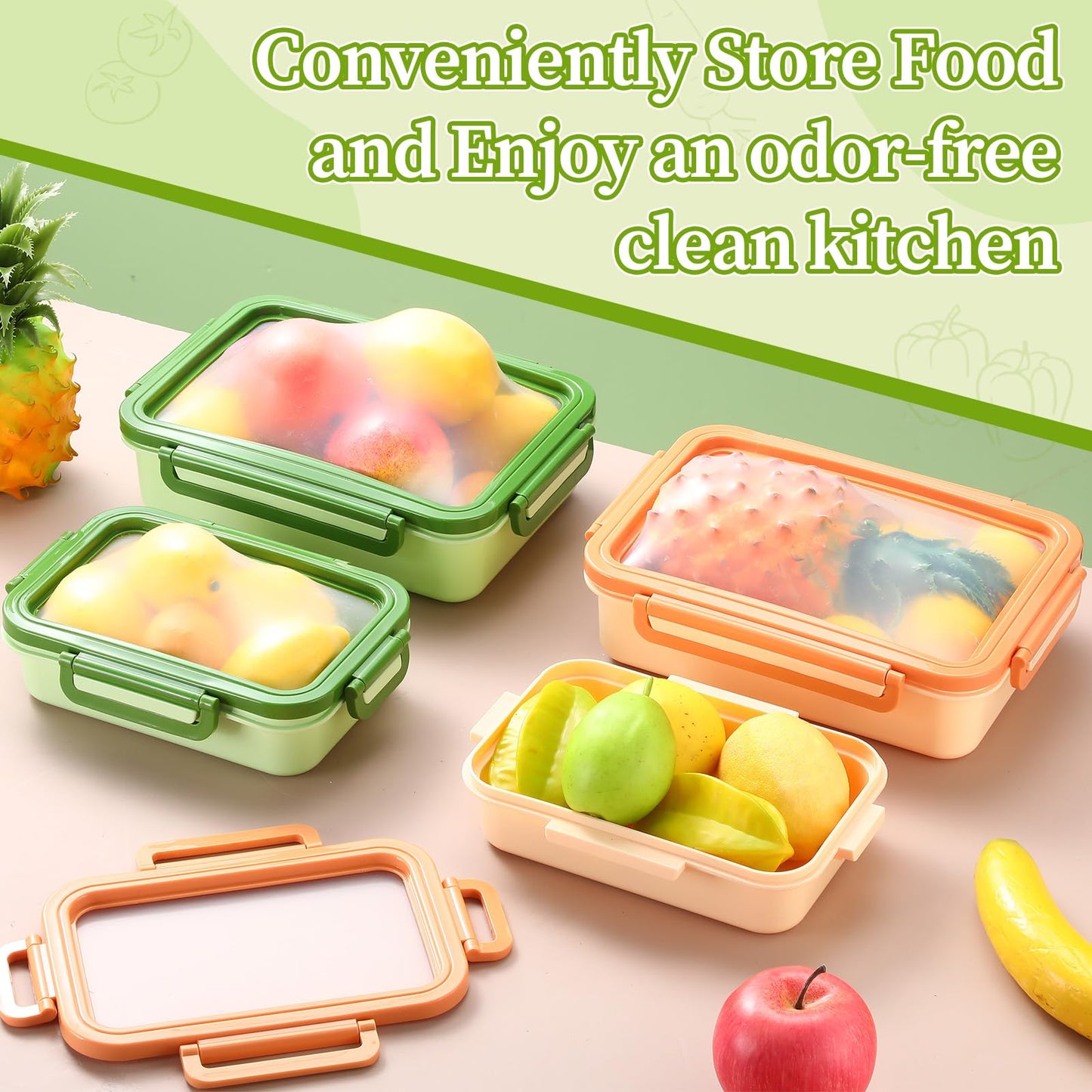 Reallnaive 4 Pcs Large Silicone Fruit Storage Box Anti-oxidation Avocado Saver Keeper Reusable Fridge Containers for Fruit Vegetable Tomatoes Garlic Lemons Potatoes Apples