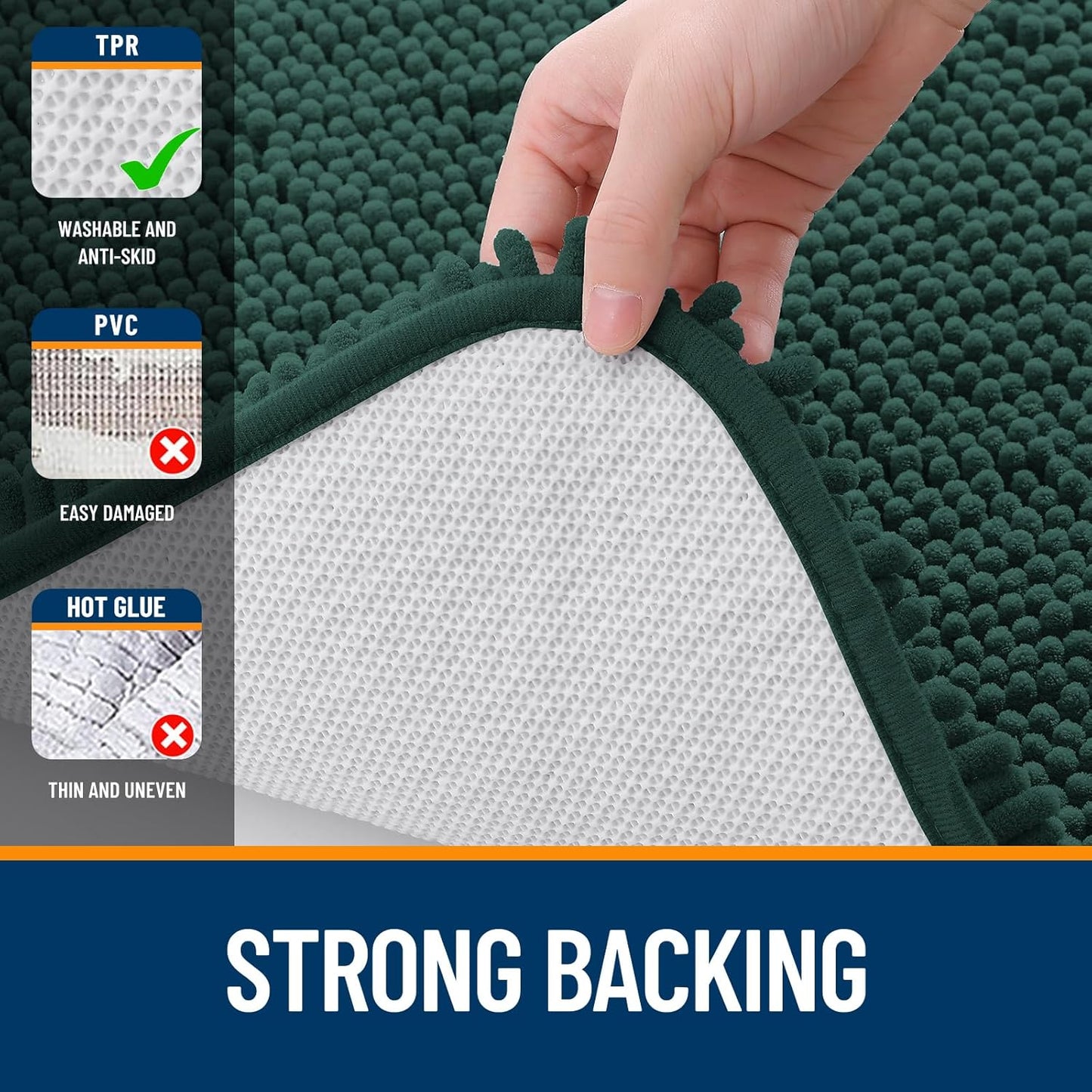 OLANLY Chenille Bath Rugs - Extra Soft & Absorbent | Quick Dry, Machine Washable, 35x24, Blackish Green