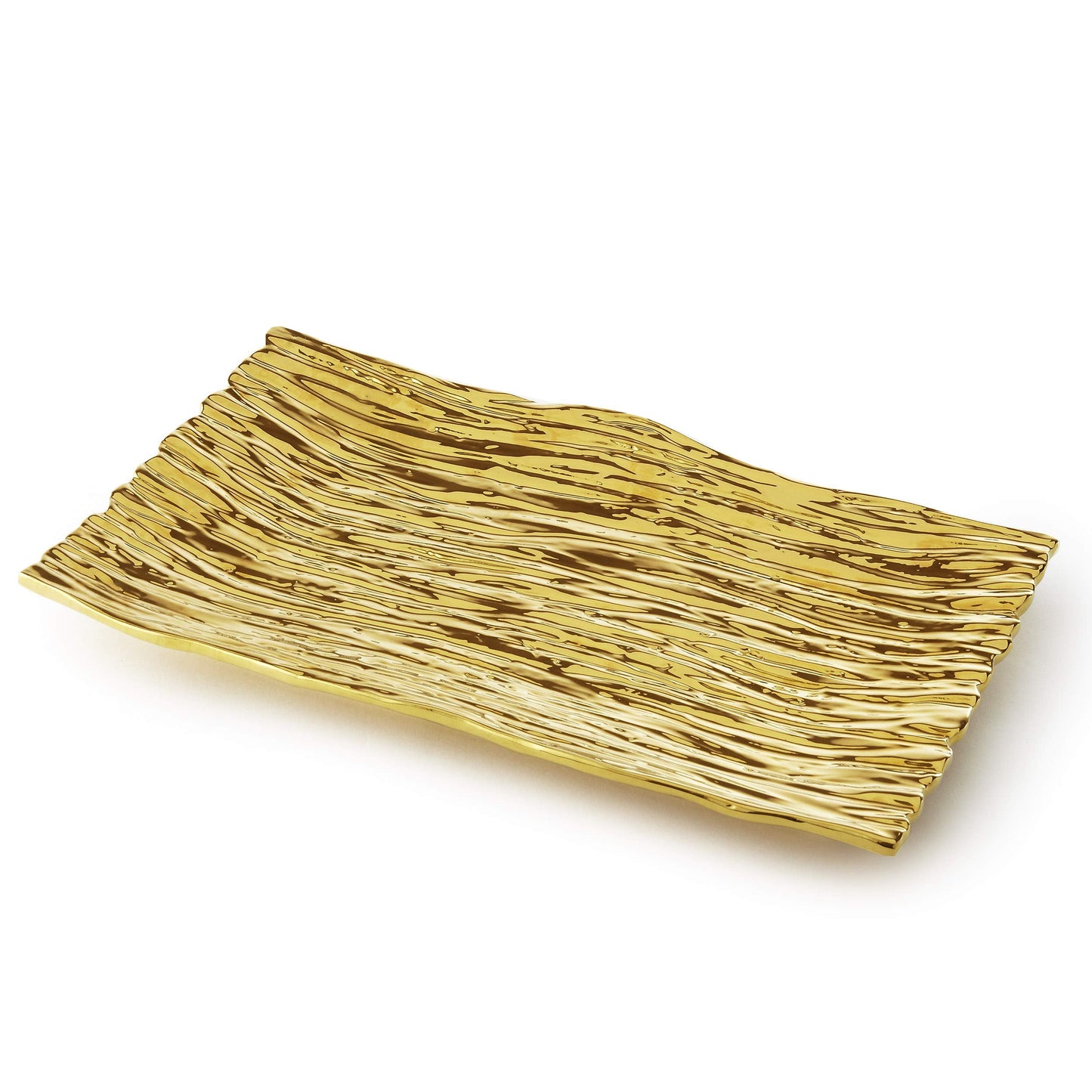 Elegance Gold Bark Titanium Plated Porcelain Tray 13.25 Inch