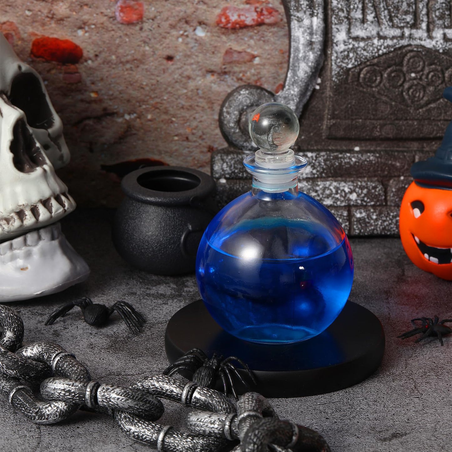 Tessco for you 3 Pcs Round Glass Bottles 8.5 oz Potion Bottles Clear Spherical Decorative Jars for Liquor Candy Potpourri Halloween Christmas Decoration DIY Art Crafts Gift(Stylish)