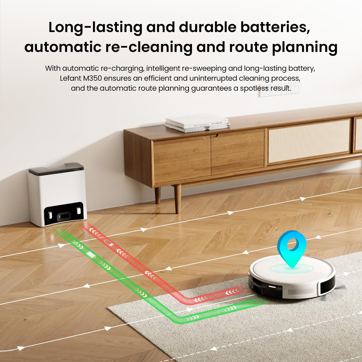 Lefant M350 Robot Vacuum and Mop Combo, 75-Day Self-Emptying, 190° PSD Obstacle Avoidance,6000Pa Suction,Quiet,Smart Navigation,Self-Charging, for Hard Floor, Carpet, Pet Hair,150 Min Runtime.White