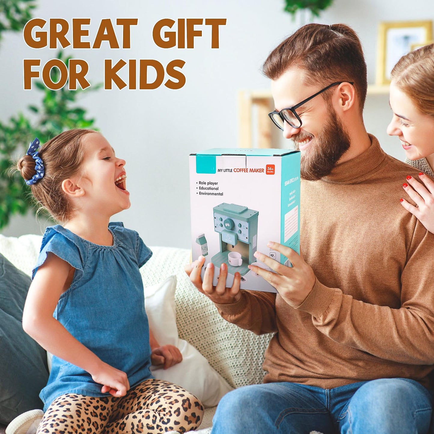 Kids Coffee Playset Toy Coffee Maker Set for Toddler Wooden Kitchen Accessories Pretend Play for Girls Boys Ages Birthday Gifts