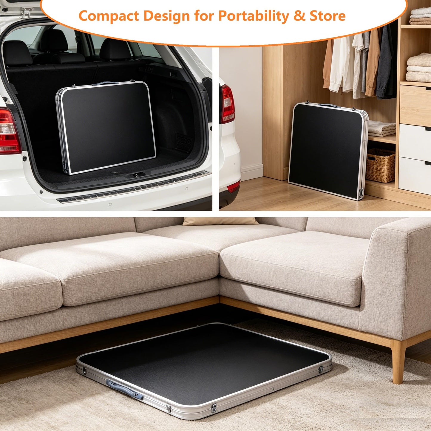 EDWINENE 3 Feet Small Folding Table with Adjustable Height, Lightweight Portable Utility Table for Travel Picnic BBQ Fishing RV Car Tailgate Camping Beach Outdoor Essentials, MDF Tabletop, Black 5Pcs