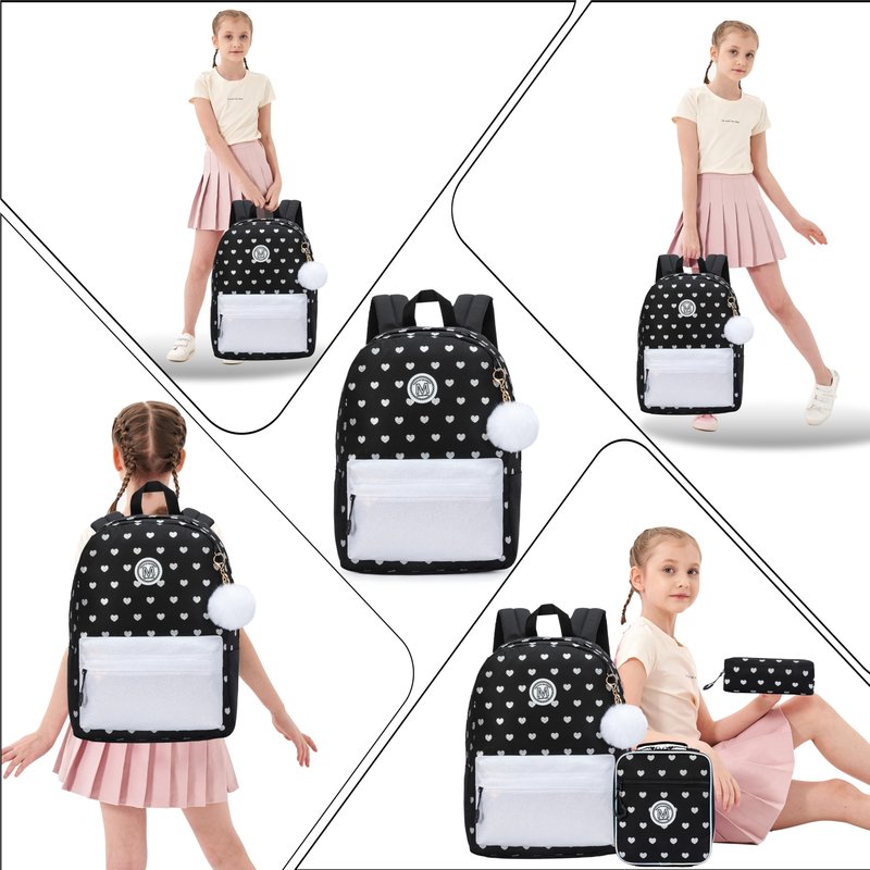 ZBAOGTW Backpack for School Girls Backpack for Girls Travel Backpacks Black Laptop Backpacks Schoolbags for Kids Backpacks Ages 8-10 with Lunch Box Pencil Case Sets for Elementary High School Girl