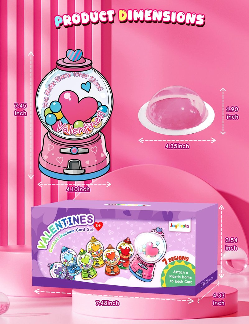 56 PCS Gumball Machine Valentines Candy Card Set, DIY Valentine Cards with Plastic Domes, Valentines for Kids Party Favor, Valentine School Classroom Exchange Prizes for Girls Boys(No Snacks Inside)