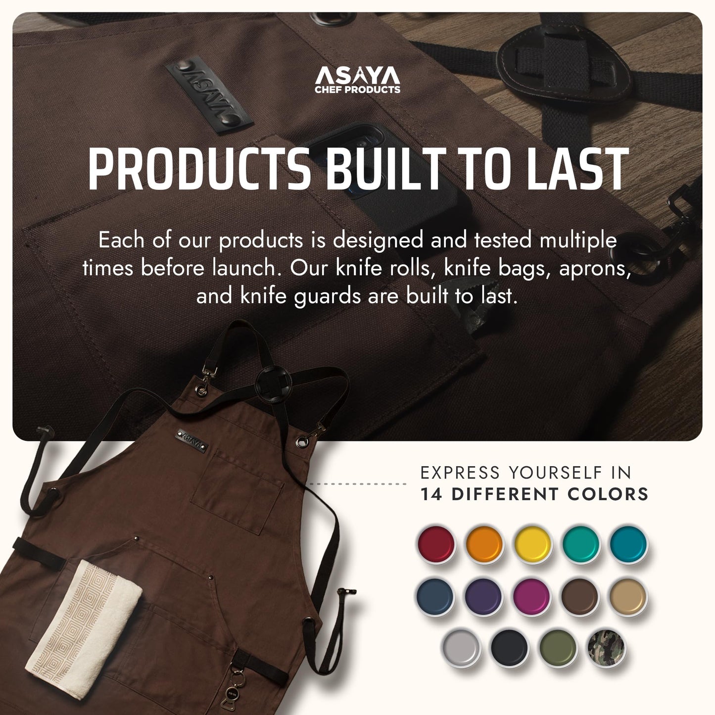 Asaya Chef & BBQ Apron with Pockets - Cross Back Canvas Cooking Apron for Women and Men, Adjustable Work & Grilling Aprons with Pocket, Bottle Opener and Hand Towel, 10oz Cotton Canvas (Brown)