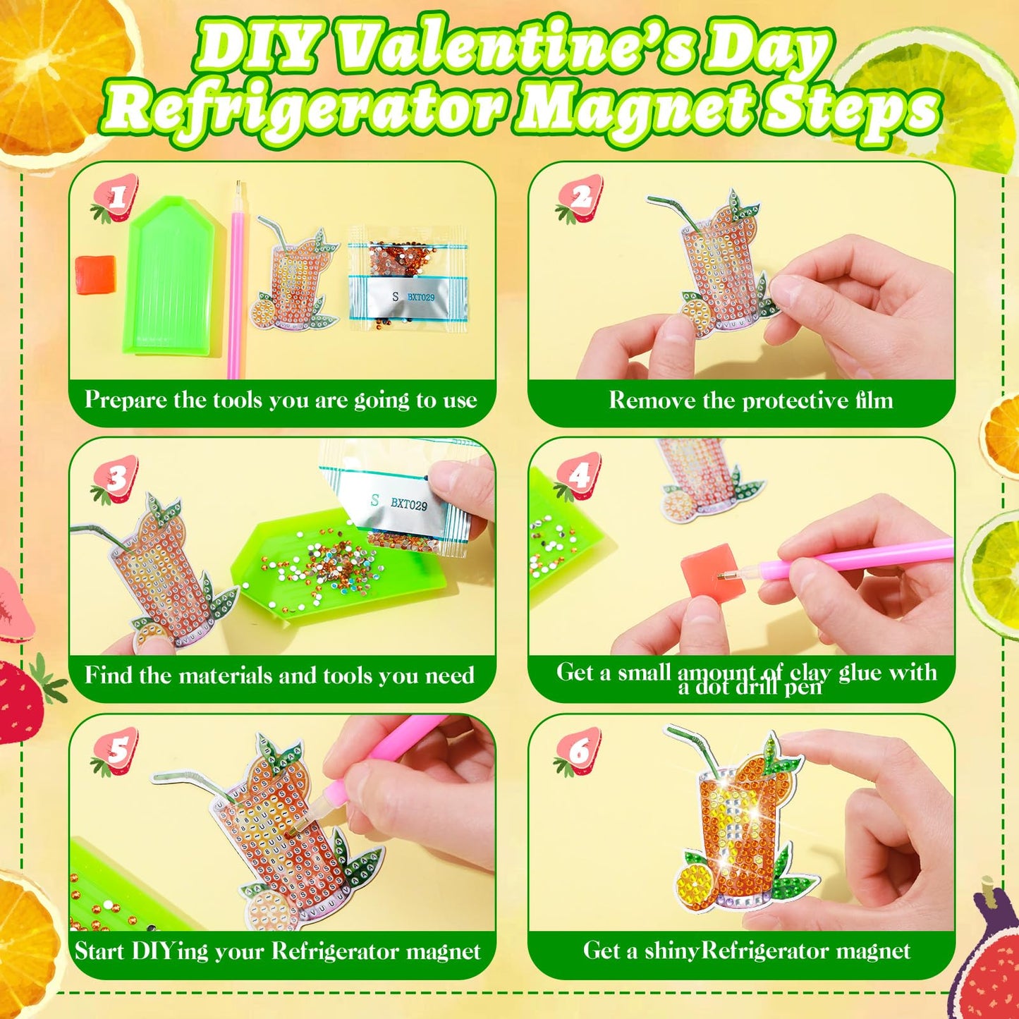 Remuuly 30 Pcs Cocktail Diamond Painting Magnets, Summer Diamond Art Magnet Kits for Adults, Tropical Drink 5D Rhinestones Gem Refrigerator Magnetic Stickers for Beginner, DIY Crafts, Fridge Gifts