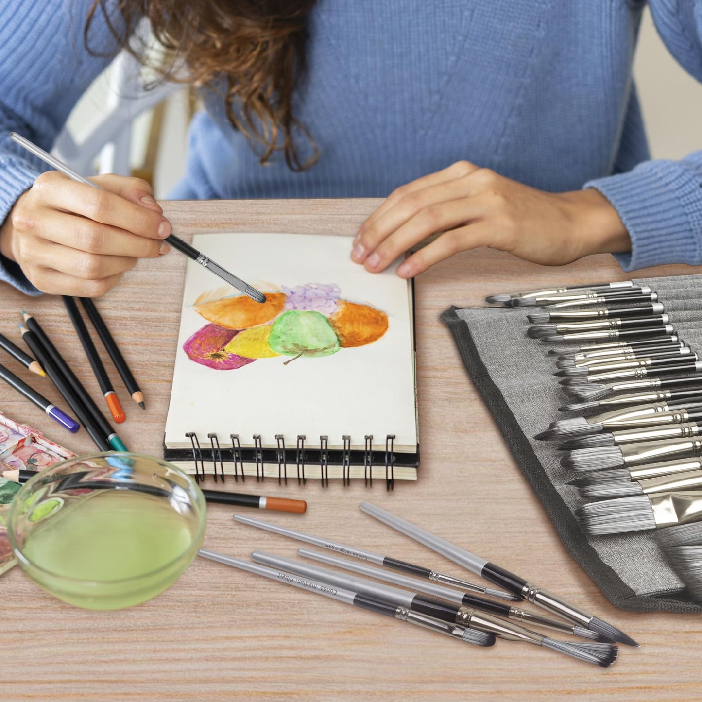 Paint Brushes Set of 24 Pieces, CONDA Different Shapes Wooden Handles Brushes with Art Brush Case, Professional Artist Brushes for Oil, Acrylic Canvas Watercolor Painting Craft