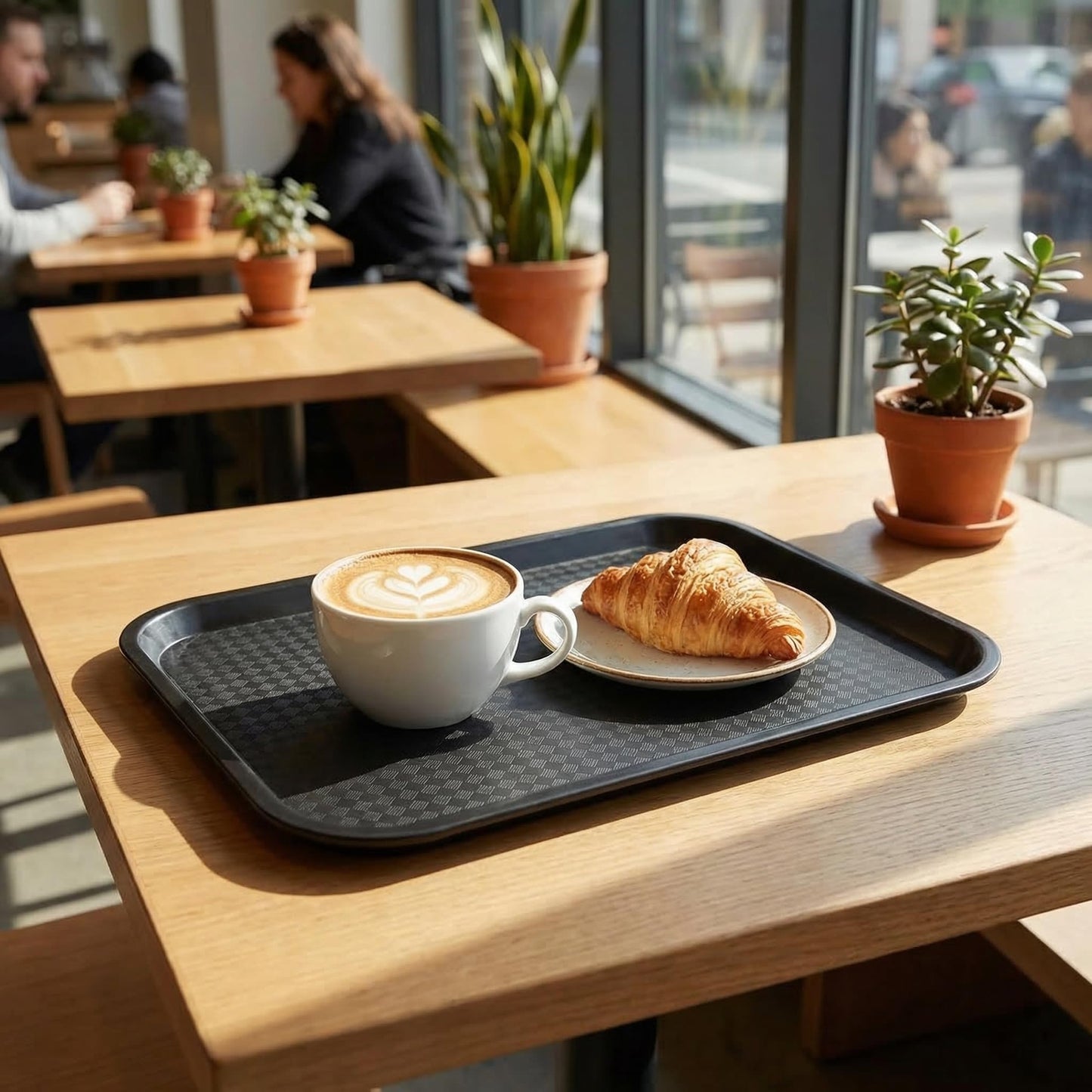 Yarlung 12 Pack Fast Food Tray, 13.7 x 10.5 Inch Plastic Restaurant Serving Tray Cafeteria Trays for Coffee Table, Kitchen, Party, Black