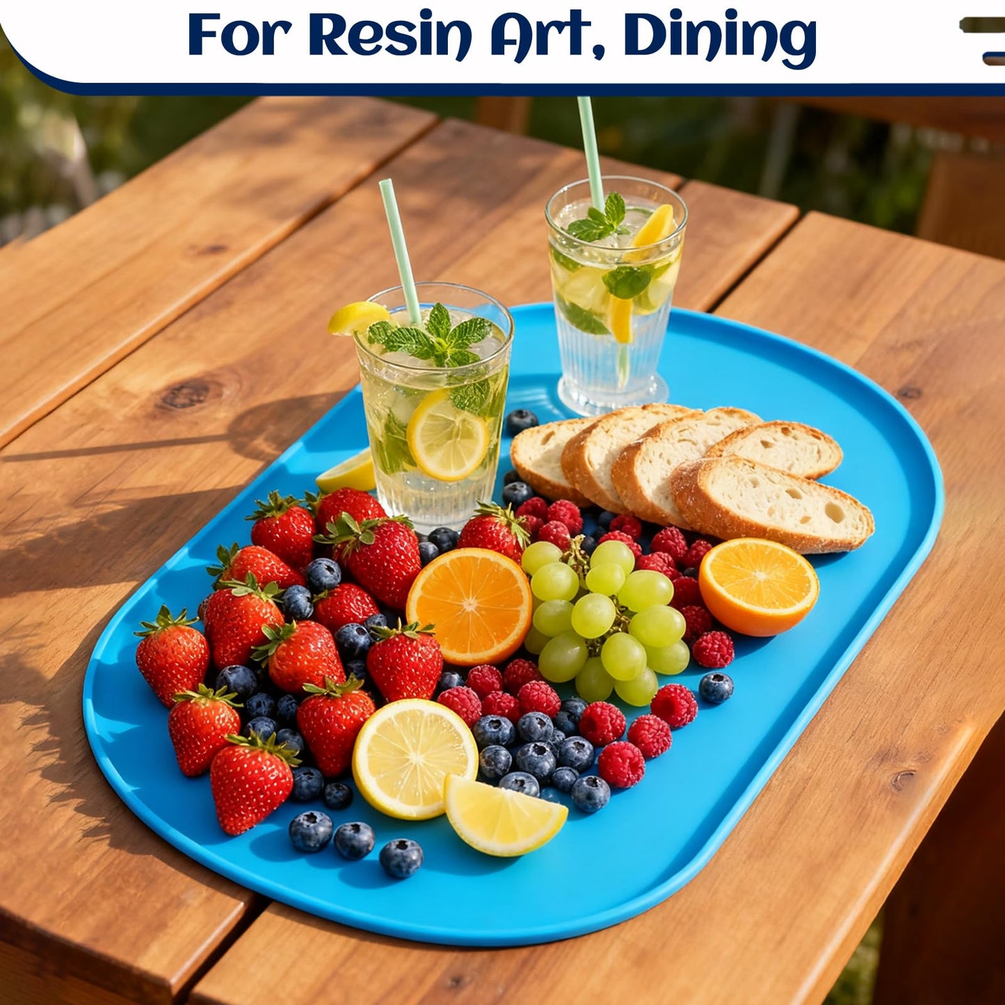 CealumVita 24"x16" Oval Silicone Mats for Crafts - Non-Slip Painting Mat with Raised Edges, Reusable Table Protector for Resin, Clay, Paint ,Playdough ,Jewelry-Making & Crafts Creation (Blue)