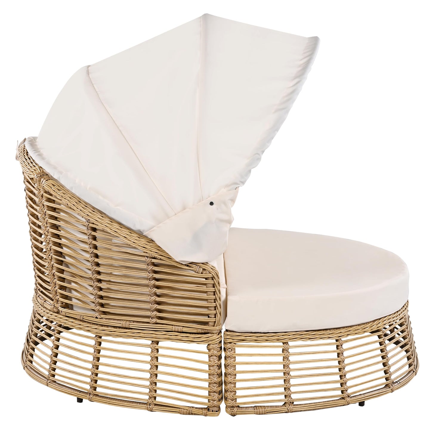 Merax Outdoor Chaise Lounge Daybed for Outside Patio Furniture Wicker with Retractable Canopy Recliner Yellow Rattan Sunbathing Lounger Sofa Sunbed Pool Reclining Sunbed, Khaki Cushion