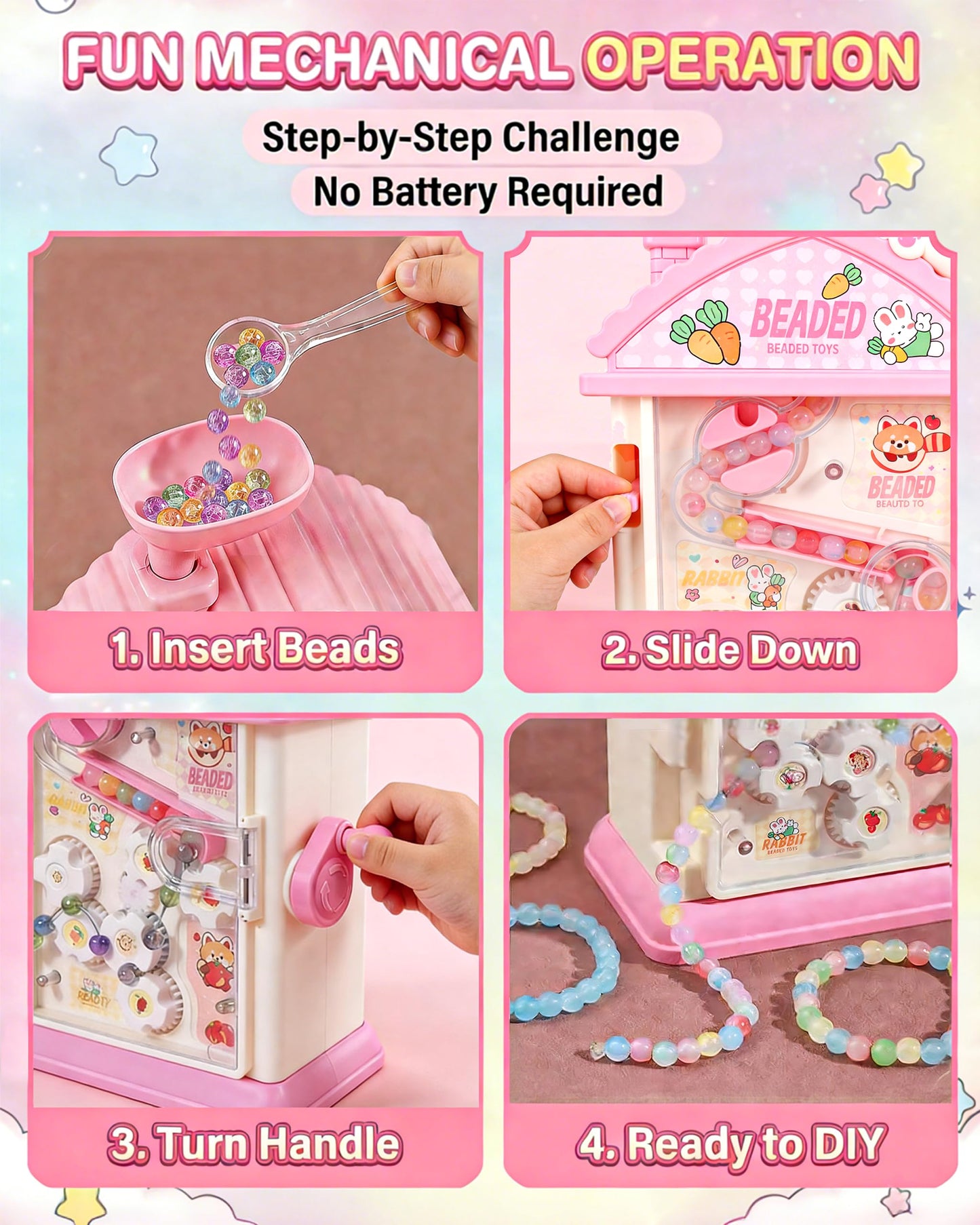 Eohemeral Bracelet Making Kit for Girls 6-12, Jewelry Making Kit with 800 Beads, DIY Bracelet Maker Machine, Built-in Storage & Bead Recycler, Kids Crafts Toy No Batteries Required (Pink)