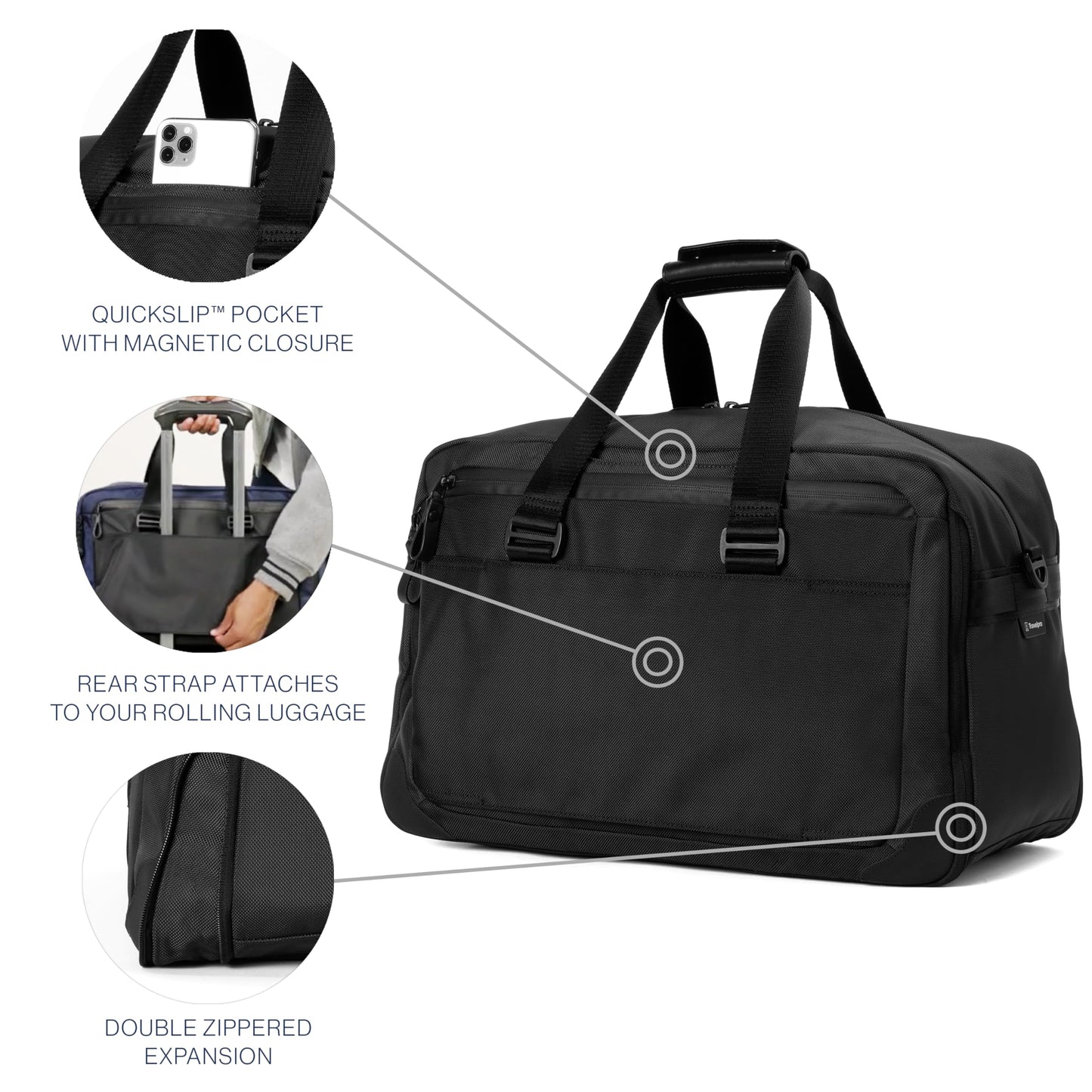 Travelpro Altitude Double Expansion Travel Duffel Bag, 40-48L, Weekender, Overnight, Water Resistant, Men and Women, Jet Black