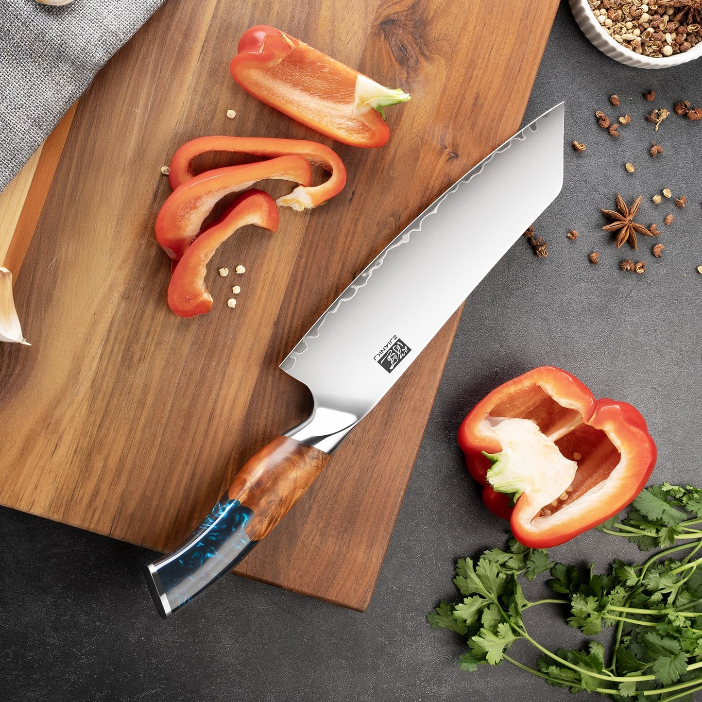 ZJIANKJ Chef Knife, 8-inch Hand Forged Professional Kitchen Knife with Japanese 10Cr15MoV Stainless Steel Gyuto Knife with Blue Ergonomic Handle, Razor-Sharp Cooking Knife in Gift Box
