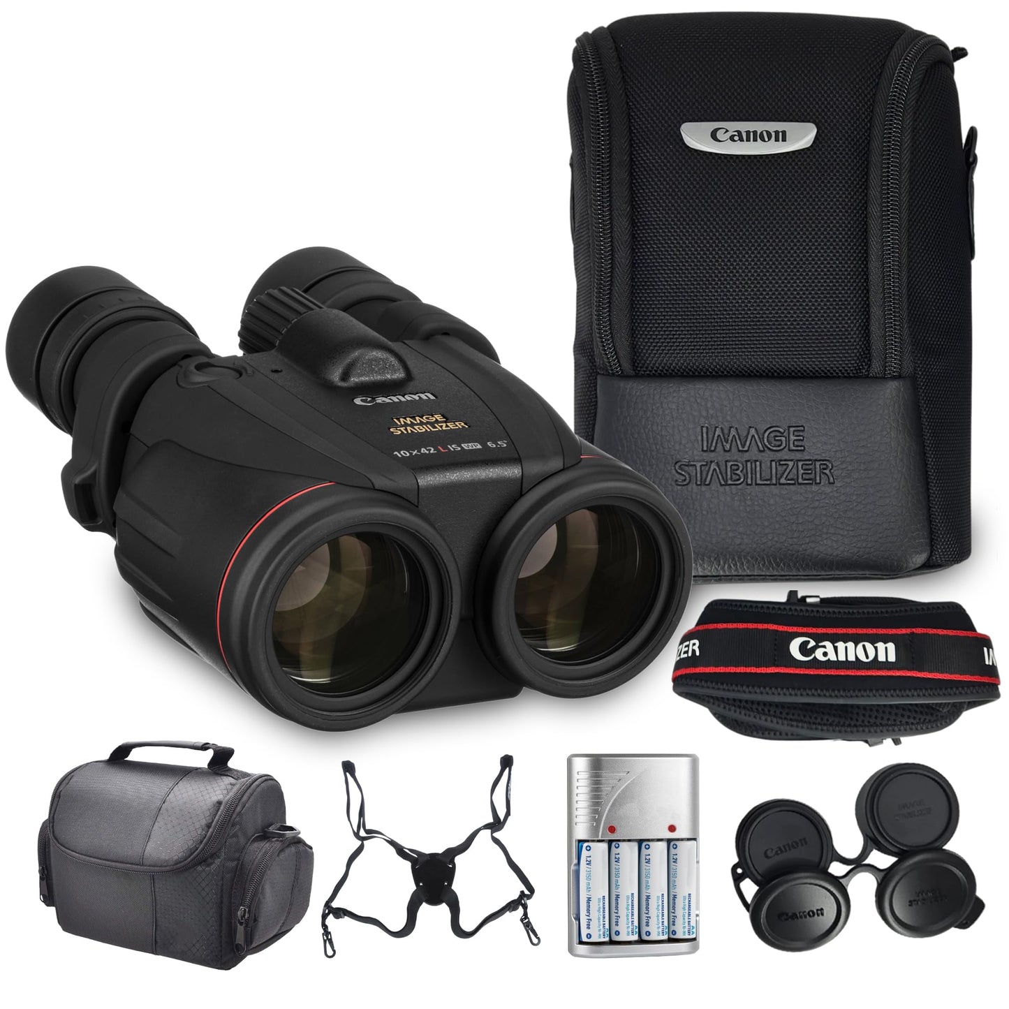 Canon 10x42 L is WP Image Stabilized Binoculars Bundle | L-Series Optics with 10x Magnification, Weatherproof Design & Optical Image Stabilization | for Wildlife & Nature (0155B002) + Harness + More