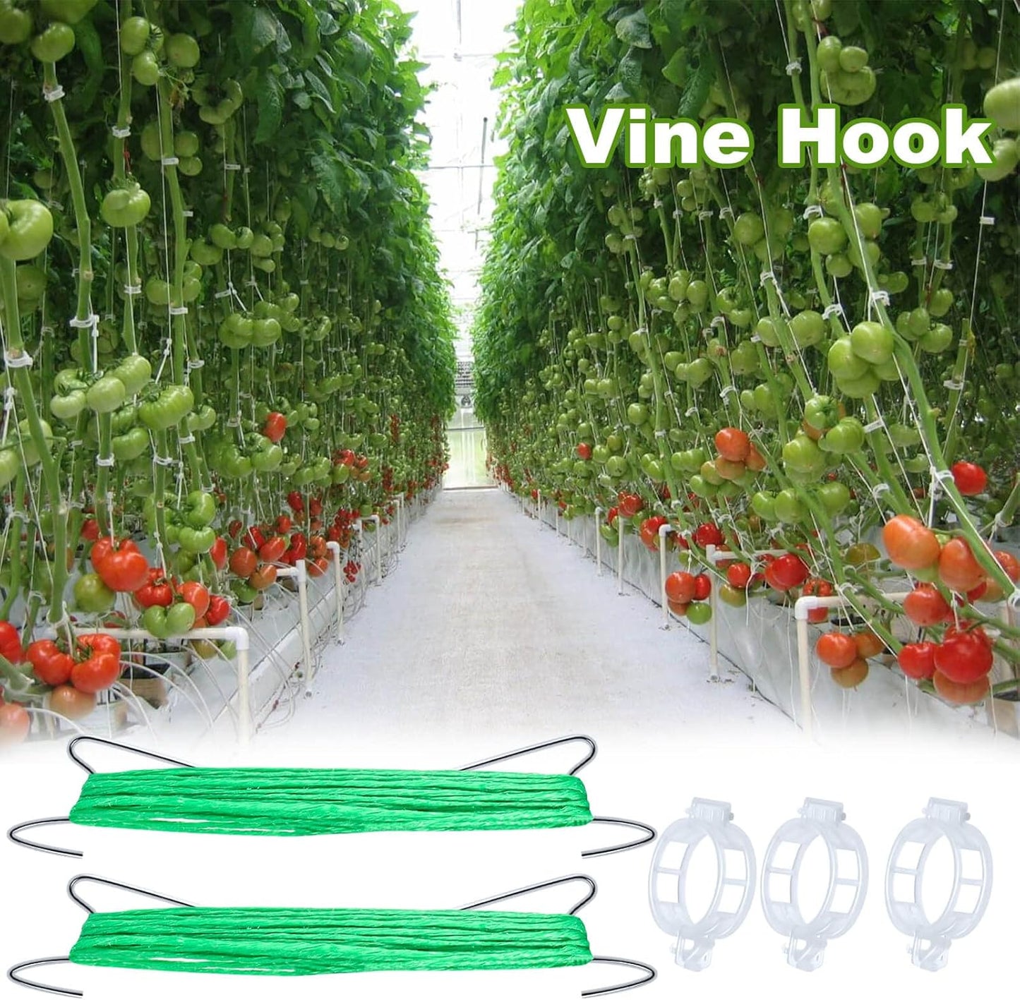 Skiennix 30Pcs Tomato Support Hooks - Durable Holders with 33.3ft Twine for Healthy Growth