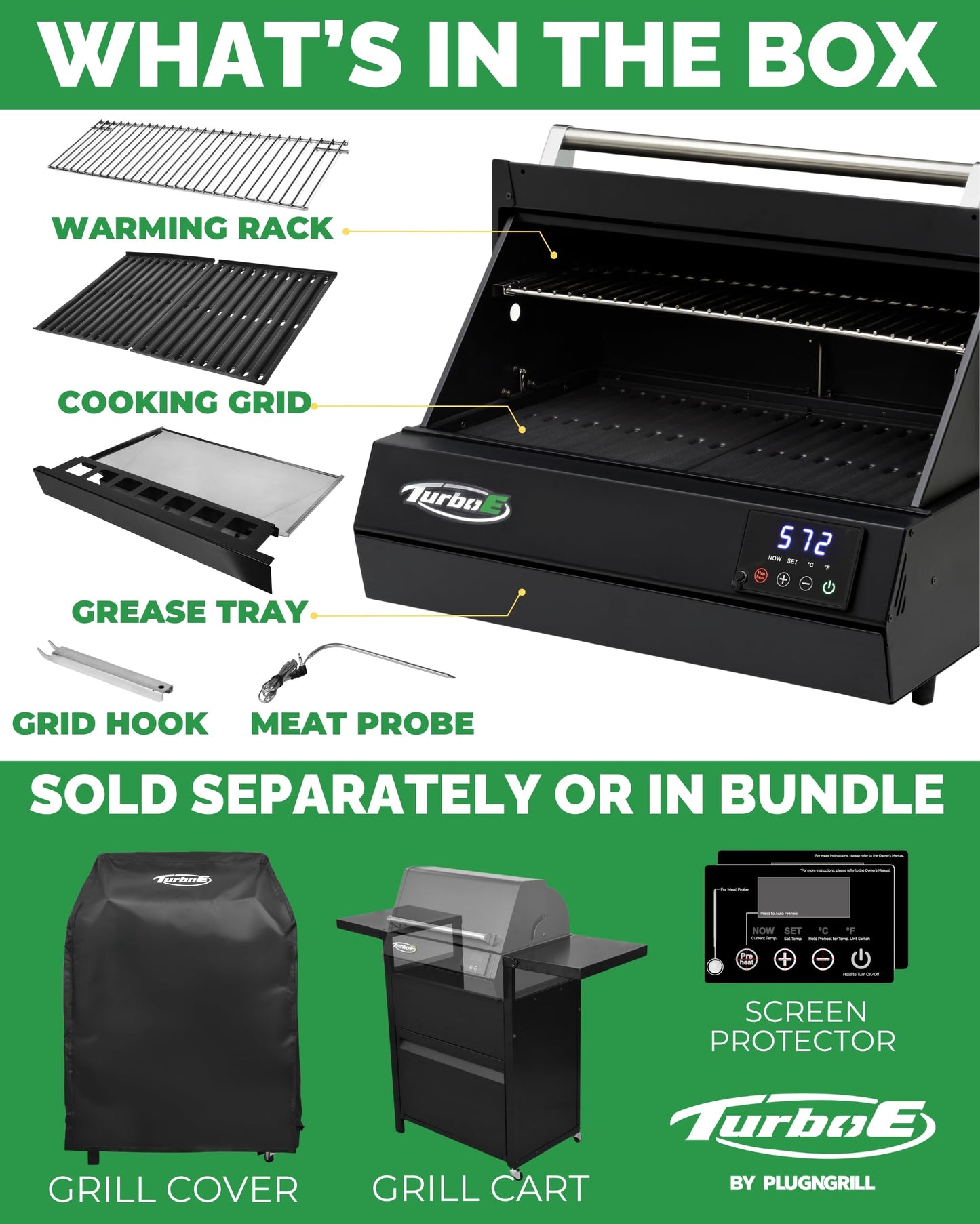 PlugNGrill Turbo E XL Electric Grill, 1700W Infrared, Warming Rack and Probe, Apartment Friendly