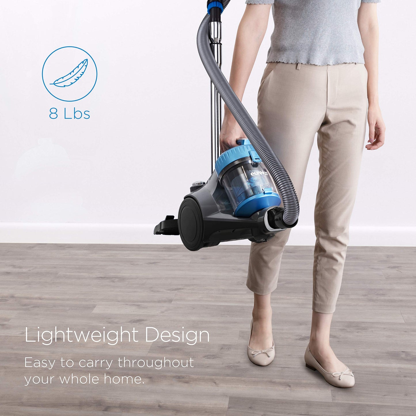 Eureka Bagless Canister Vacuum Cleaner, Lightweight Vac for Carpets and Hard Floors, w/Filter, Blue, Whirlwind NEN110B