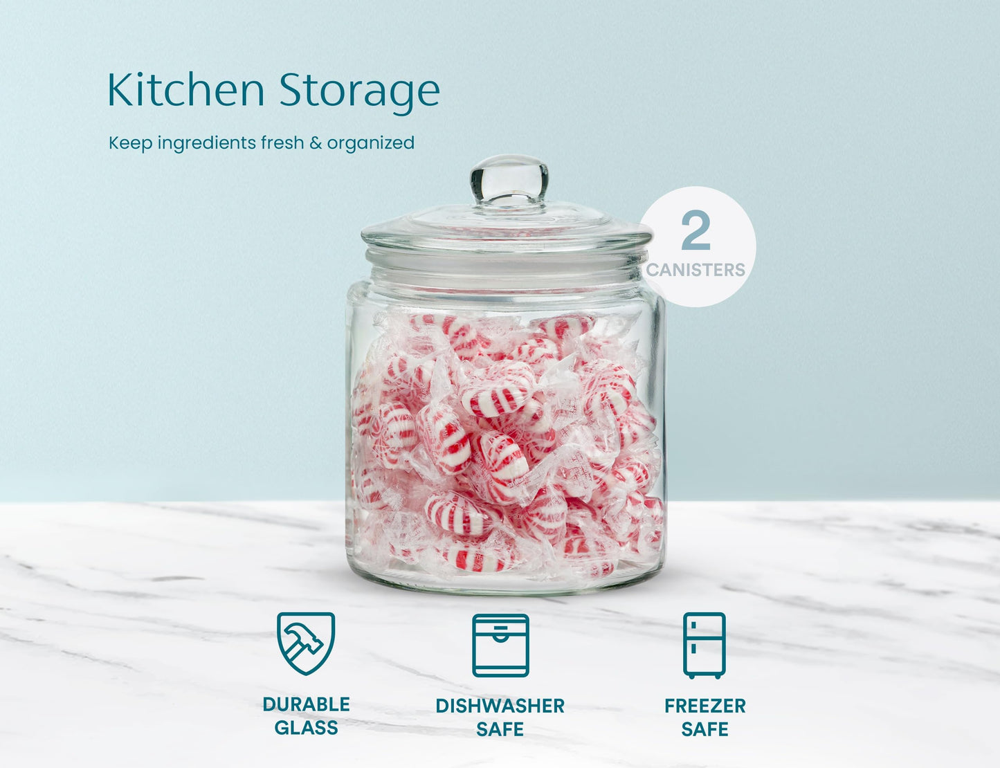 KooK Glass Storage Jars with Lids - 29oz (Set of 2), Kitchen Canisters for Sugar, Cookies, Cotton Balls, Glass Containers with Chalkboard Labels and Airtight Lid