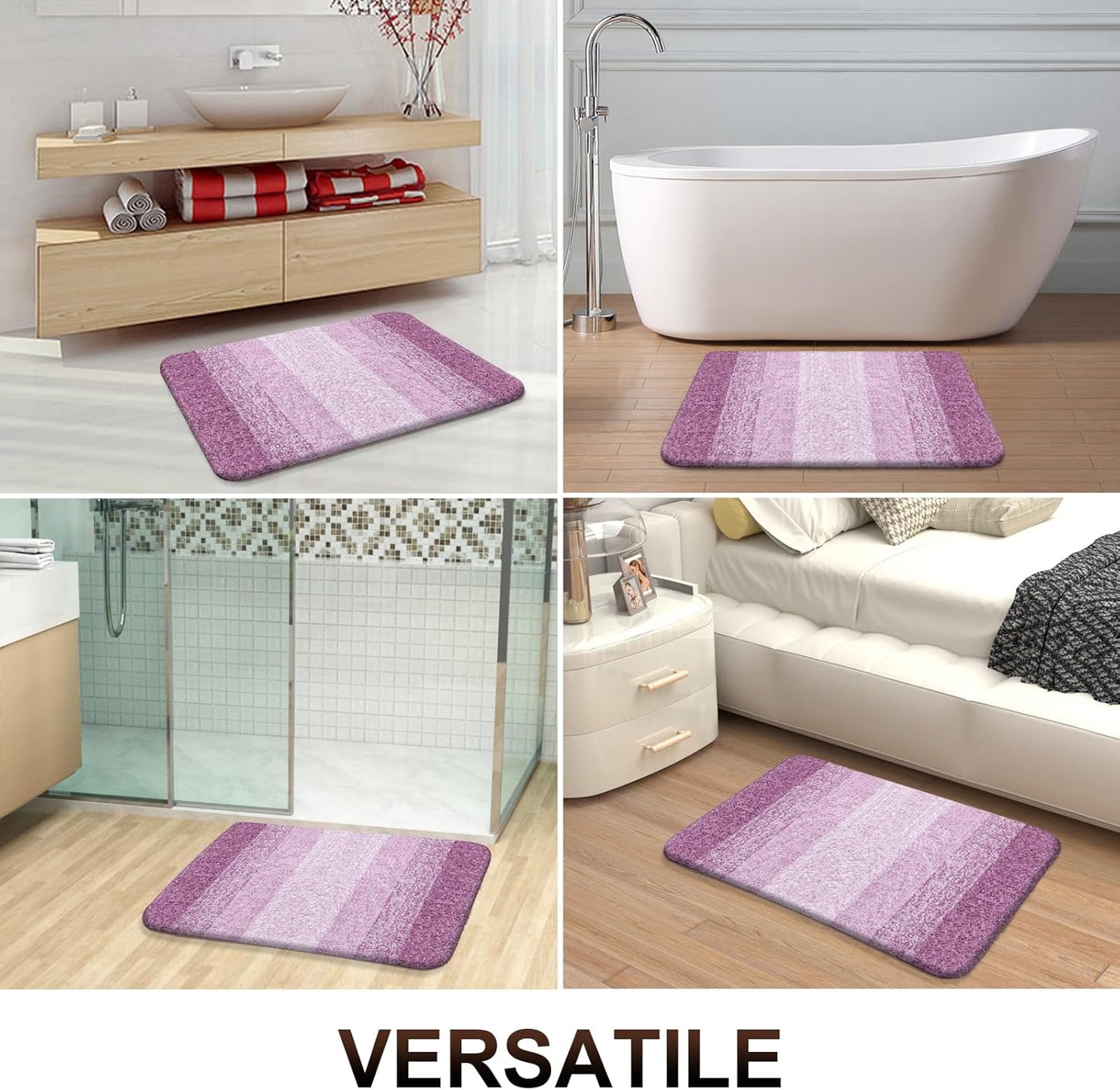 OLANLY Bathroom Runner Rugs - Extra Soft Microfiber Bath Mats | 47x24, Quick Dry, Washable, Pinkish-Purple