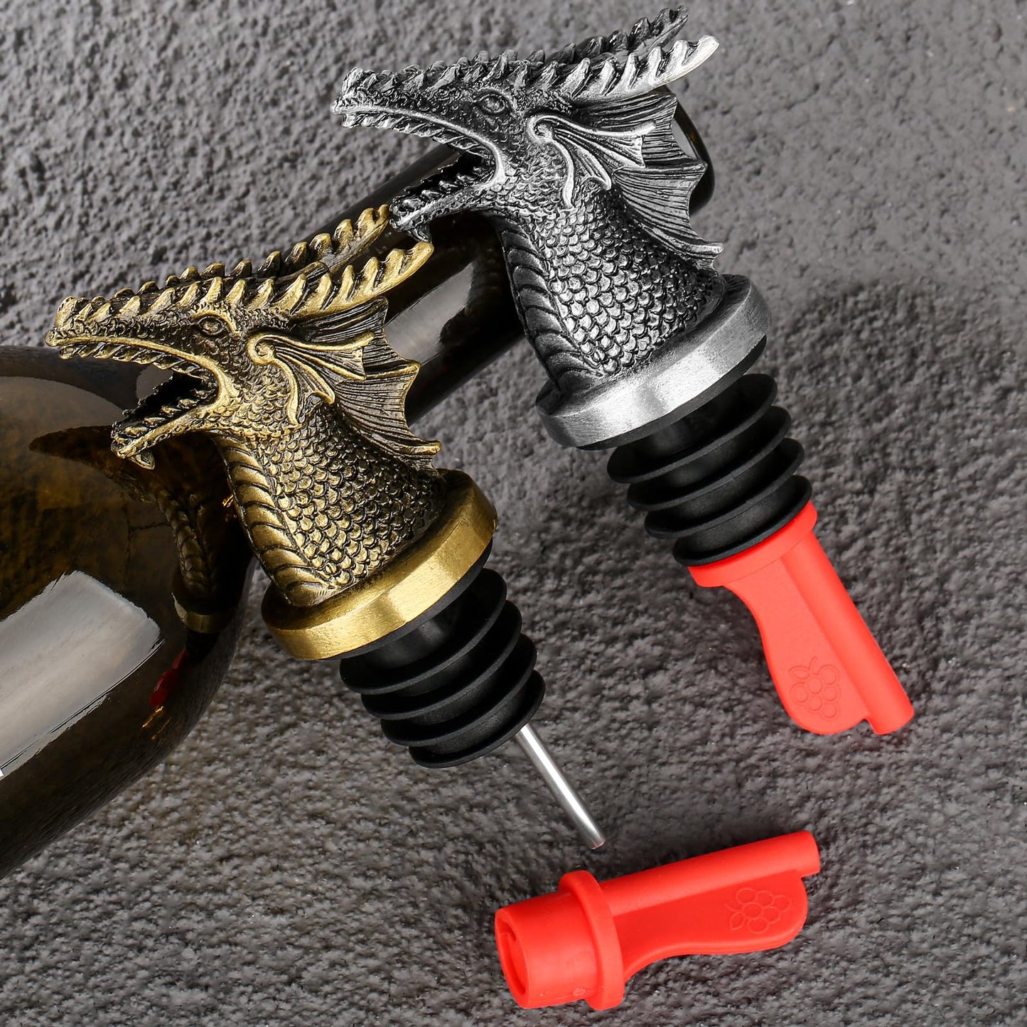 Dragon Head 2-In-1 Wine Bottle Pourer and Stopper, Dragon Gifts for Men Women Dragon Fans, Liquor Bottle Pourers Spout for Alcohol Spirits, Wine Accessories Gifts, Bronze