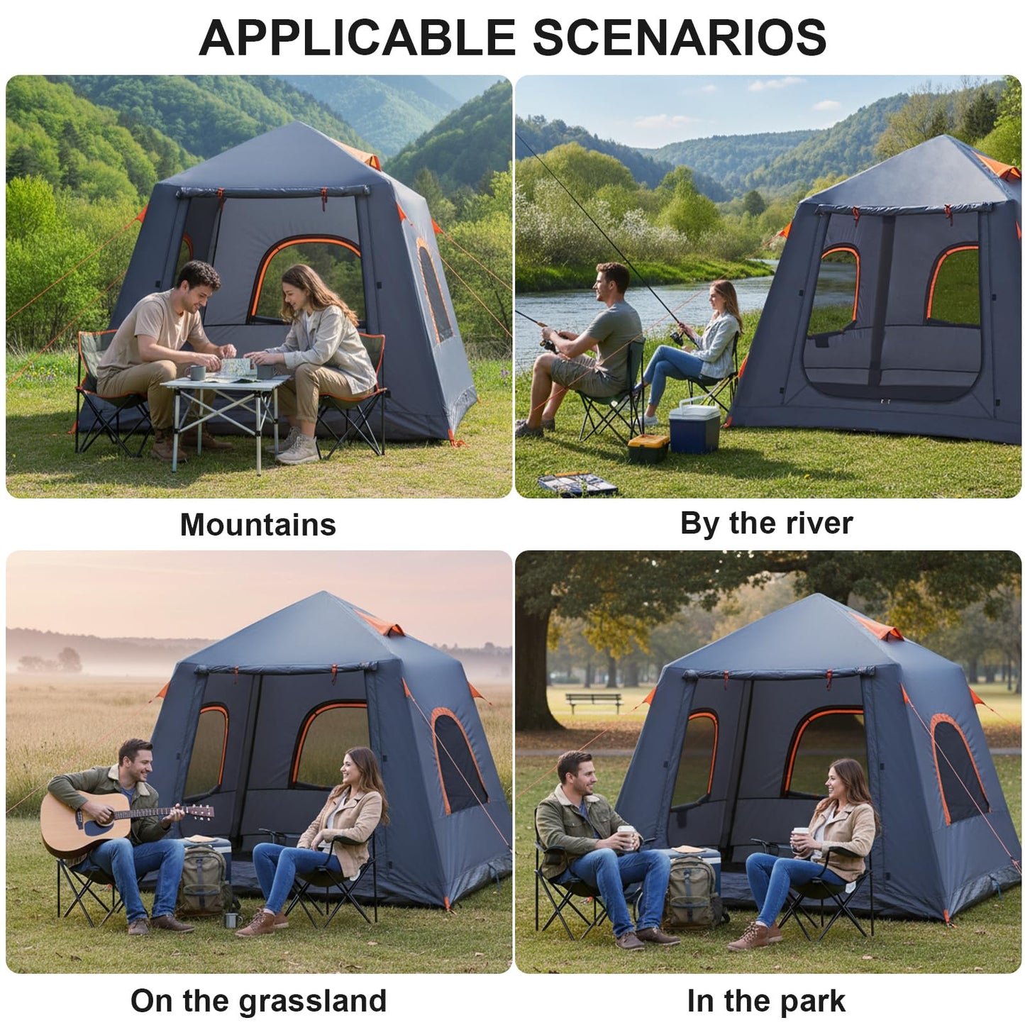2-3 Person Inflatable Glamping Tent,Easy Set up with Hand Air Pump, Waterproof Blow Up Tent for Adults, Portable Outdoor for Hiking/Backpacking/Fishing,Grey