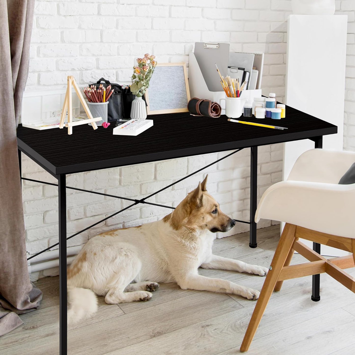 YSSOA 32 Inch Black Computer Desk, Modern Simple Home Office Work Study Writing Table with Headphone Hooks