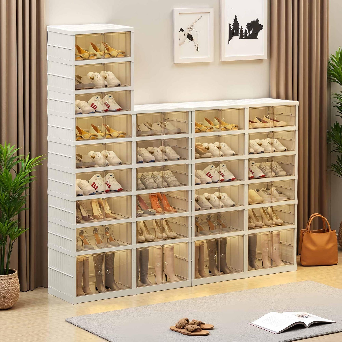 ZENTOBAX 10-Tiers Shoe Rack Organizer with Doors, Foldable Storage Cabinet Holds 40 Pairs, Stackable Plastic Shelf for Closet, Entryway, Living Room, Collapsible Easy Assembly Large