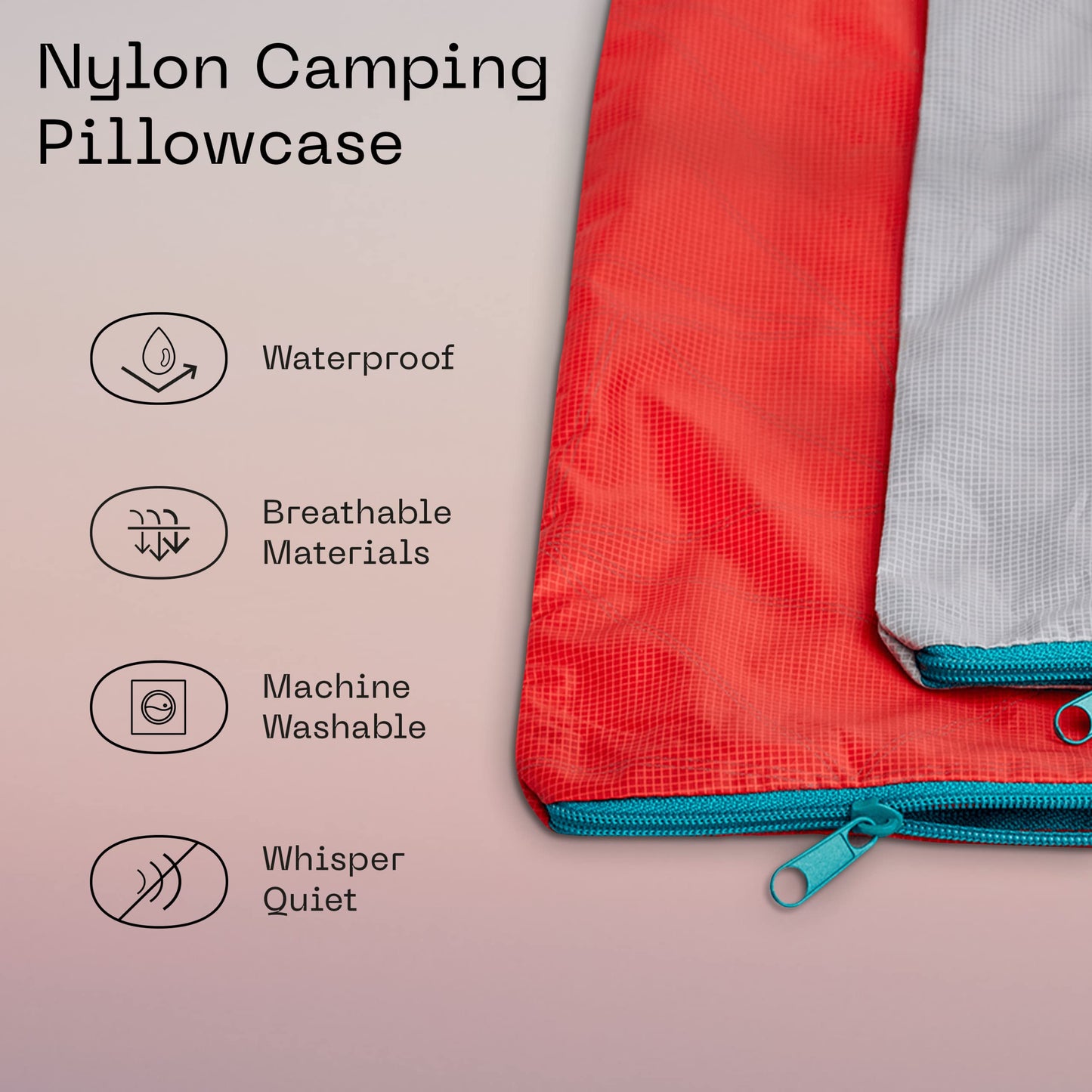 Coop Home Goods Nylon Camping and Travel Pillow Cover, Waterproof Camping Pillow Protector, Zippered Cover, Washable Travel Pillowcase (Grey)