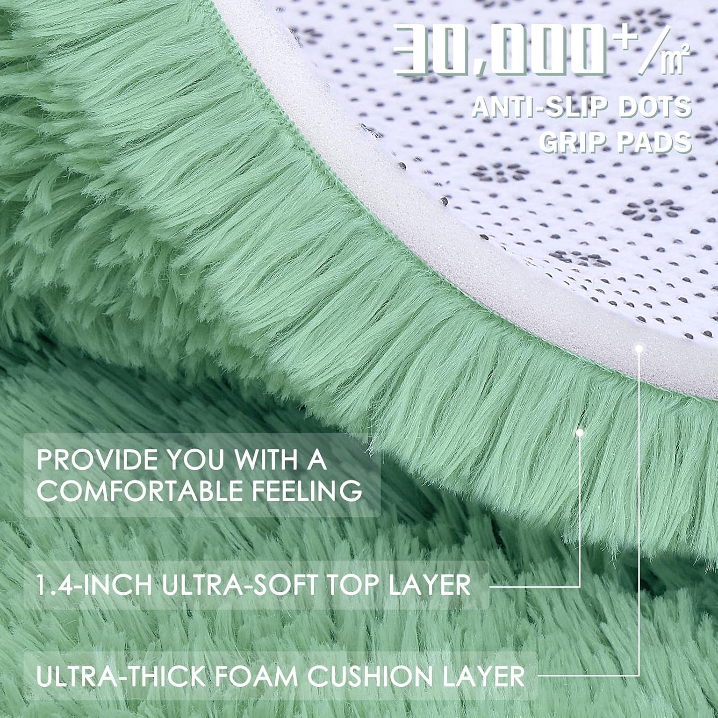 OLANLY Large Area Rug - Soft Fluffy Shaggy Carpet for Living Room & Bedroom | Machine Washable, Mint Green