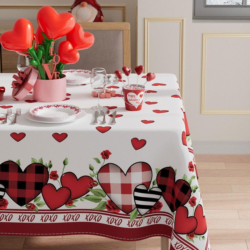 XCHI Plaid Love Hearts Valentine’s Day Tablecloth Rectangle Table Cloth Washable Table Covers for Indoor Outdoor Dining Home Party Decorations 60x84 Inch