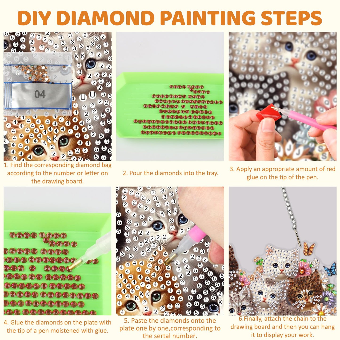 MEIYUDA Cat Diamond Art Hanging Kits for Adult, Flower Cats Diamond Painting Hanging Kits Ornaments, DIY Special Shaped Rhinestone Window Pendants Kit for Home Garden Wall Decor Gift