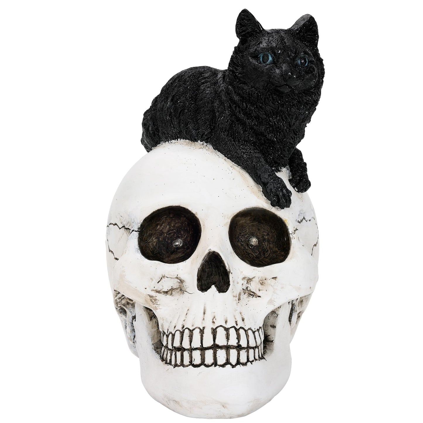 Yiosax Skull and Black Cat Halloween Decor, White, Yiosax-Halloween01