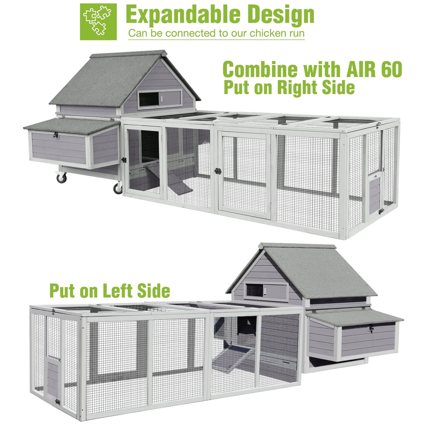 GUTINNEEN Large Chicken Coop on Wheels Mobile Wooden Hen House Weatherproof Duck Poultry Cage 67.3" L for 6-8 Chickens with 6 Nesting Box